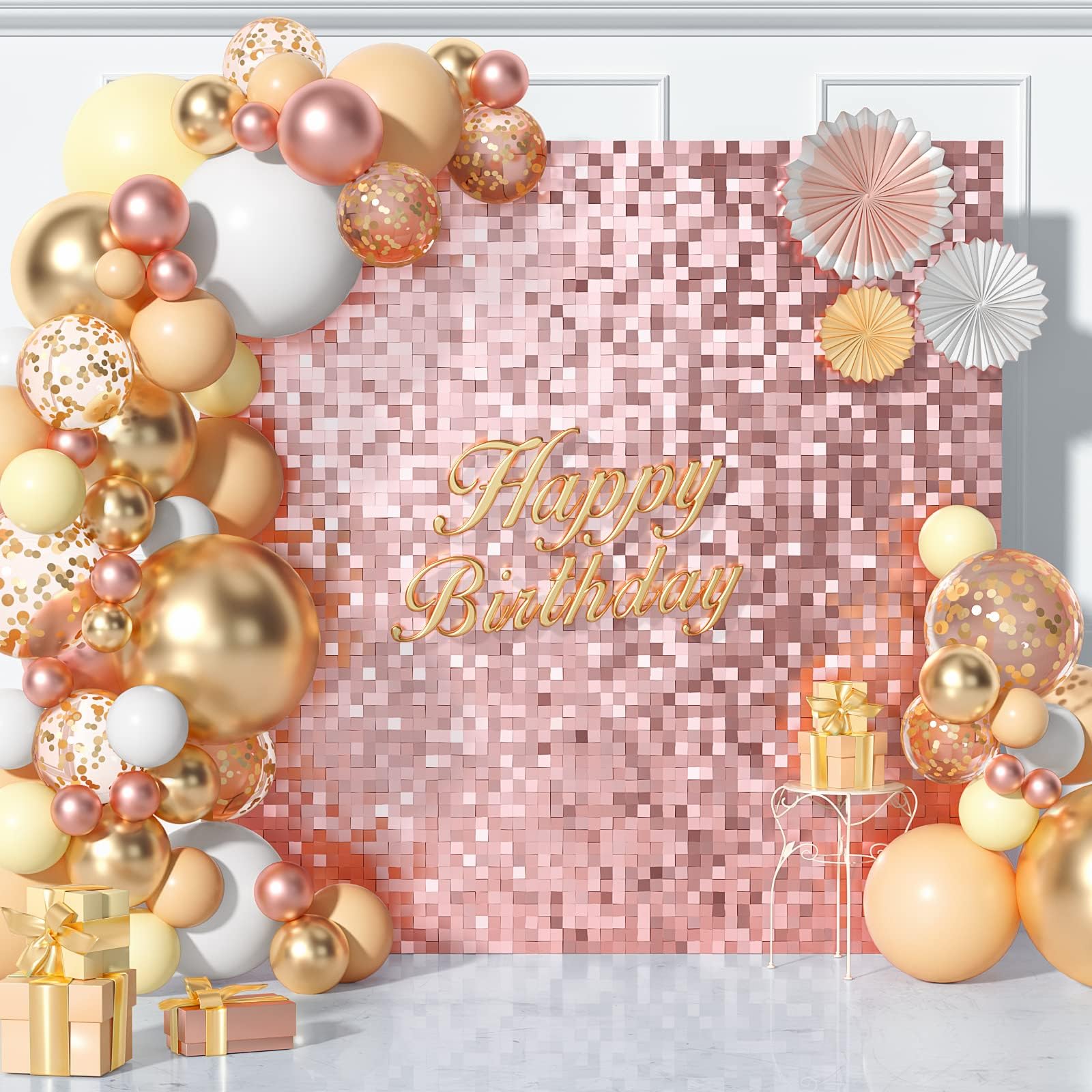 Amazon.com : DKCPISCO Rose Gold Shimmer Wall Backdrop 30PCS Rose Gold ...