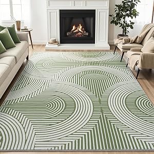 Asrug Green Area Rug 5x7 Feet - Modern Abstract Green Rug Non-Slip Living Room Bedroom Kitchen Carpet Machine
