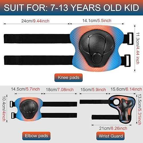 Miniatura 11 de Juego de rodilleras de protección para niños de 3 a 14 años, rodilleras y coderas con muñequeras 3 en 1 para patinaje, ciclismo, bicicleta, patinaje