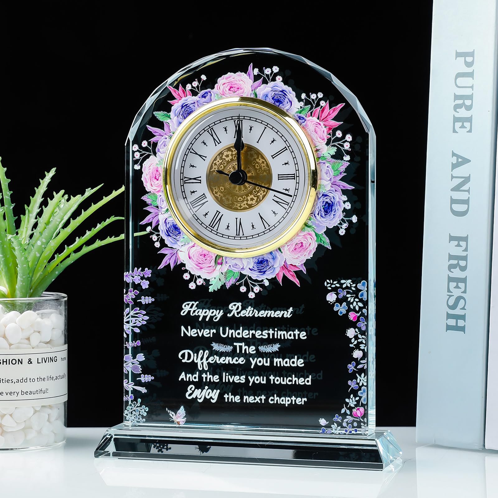 Regalo di pensionamento per donne, orologio da scrivania in vetro ricordo divertente targa regalo per amici, capo, insegnante, collega, infermiera
