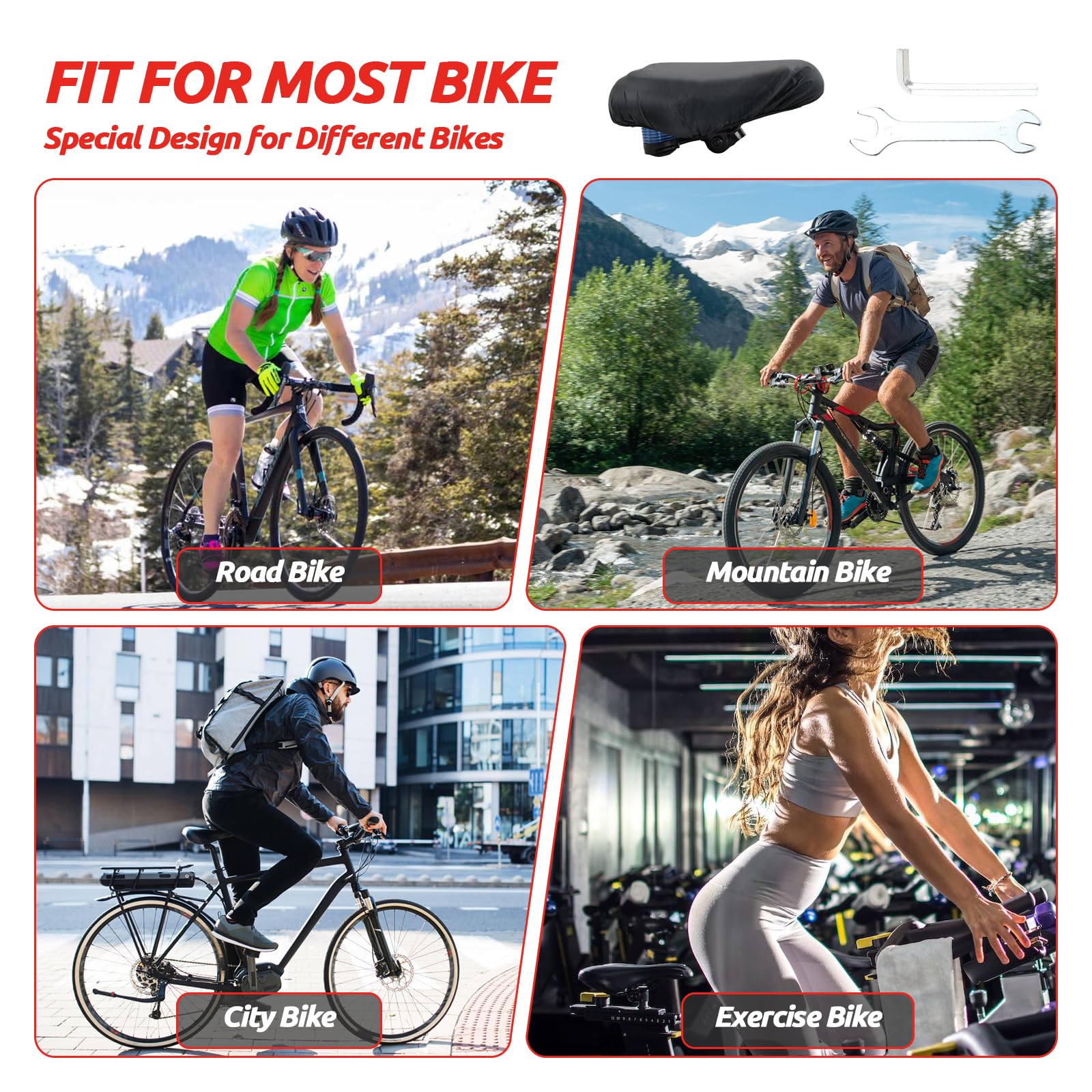 Sella Bici Comoda, Sellino Bici Morbido Donna Uomo, Sella Biciclette Traspirante con Adesivo Riflettenti e Palla Ammortizzanti a Doppia Molla, Sedile Biciclette Ergonomica per MTB/City Bike/Cyclette