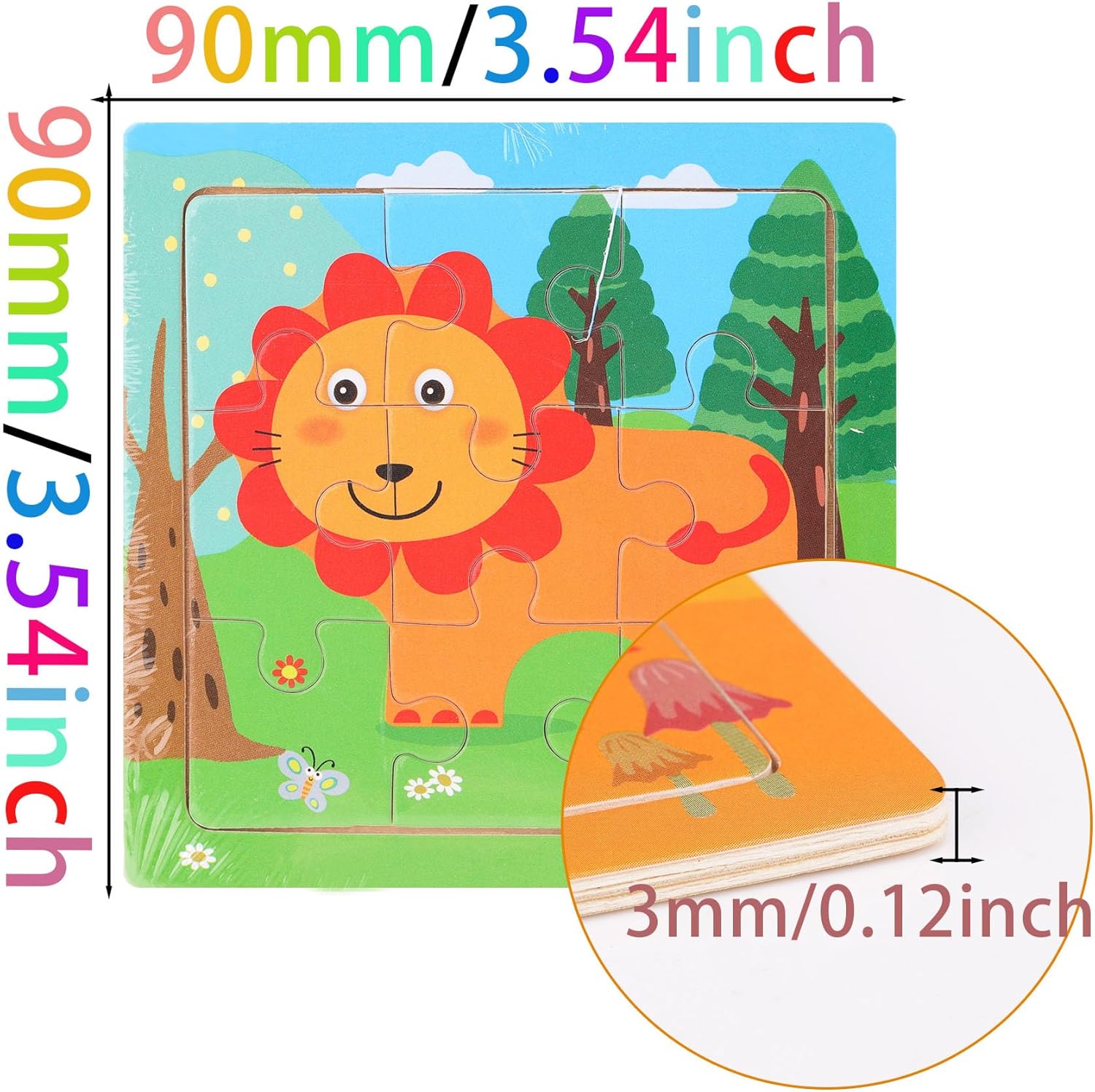 12 Pack Mini Wooden Animal Puzzles for Kids 3+ - 9-Piece Toddler Educational Travel Toys | Cute Farm & Wild Animal Party Favors | Preschool Learning Gift Set for Boys & Girls