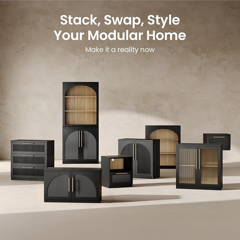 ModernMate Arched Sideboard Cabinets, Modular Buffet Table, Black image 3