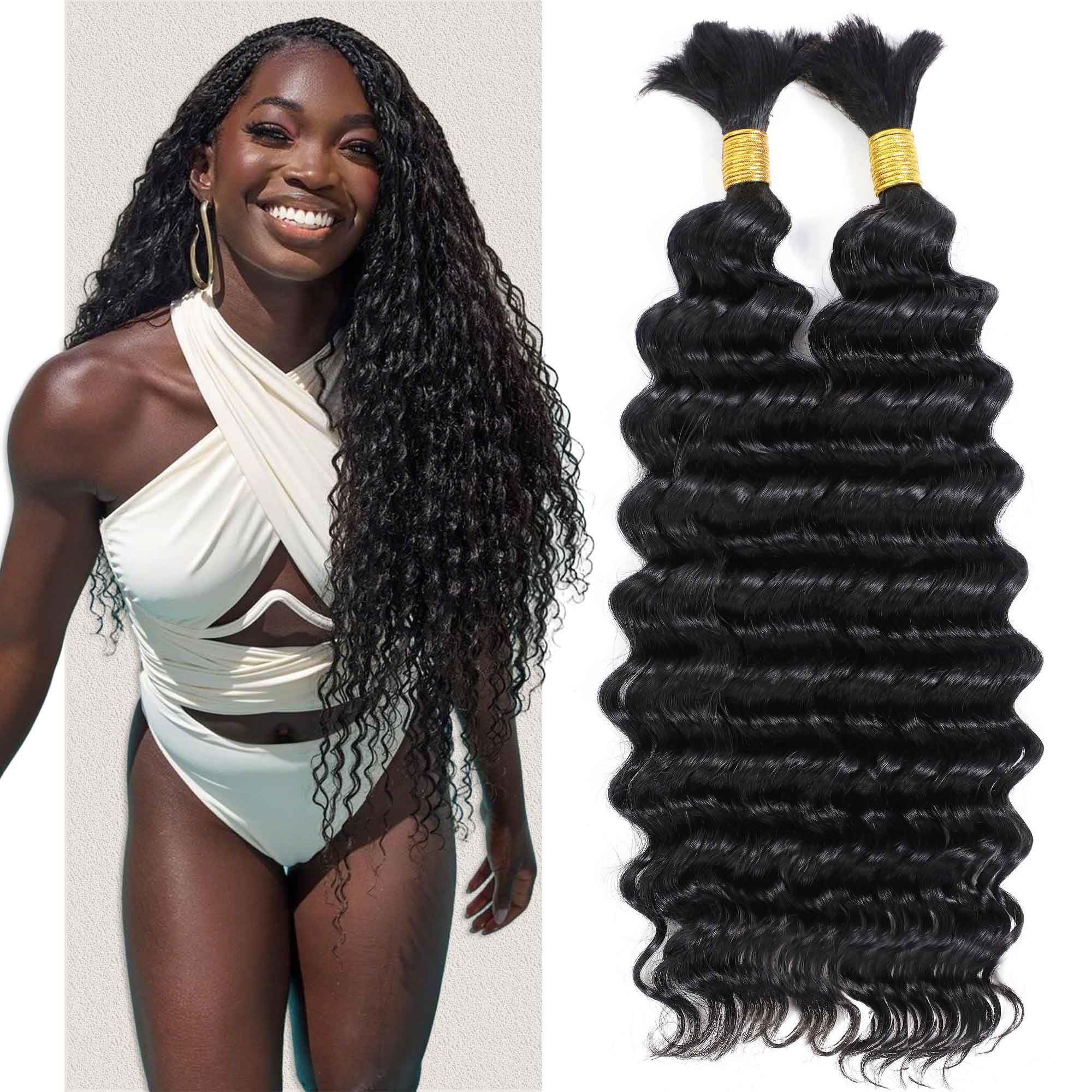 DMKEEP Deep Wave Human Braiding Hair 20 Inch Top Grade Human Hair Braiding Hair 2 Bundles 100g No Weft Bulk Human Hair for Braiding Hair Extensions Natural Color