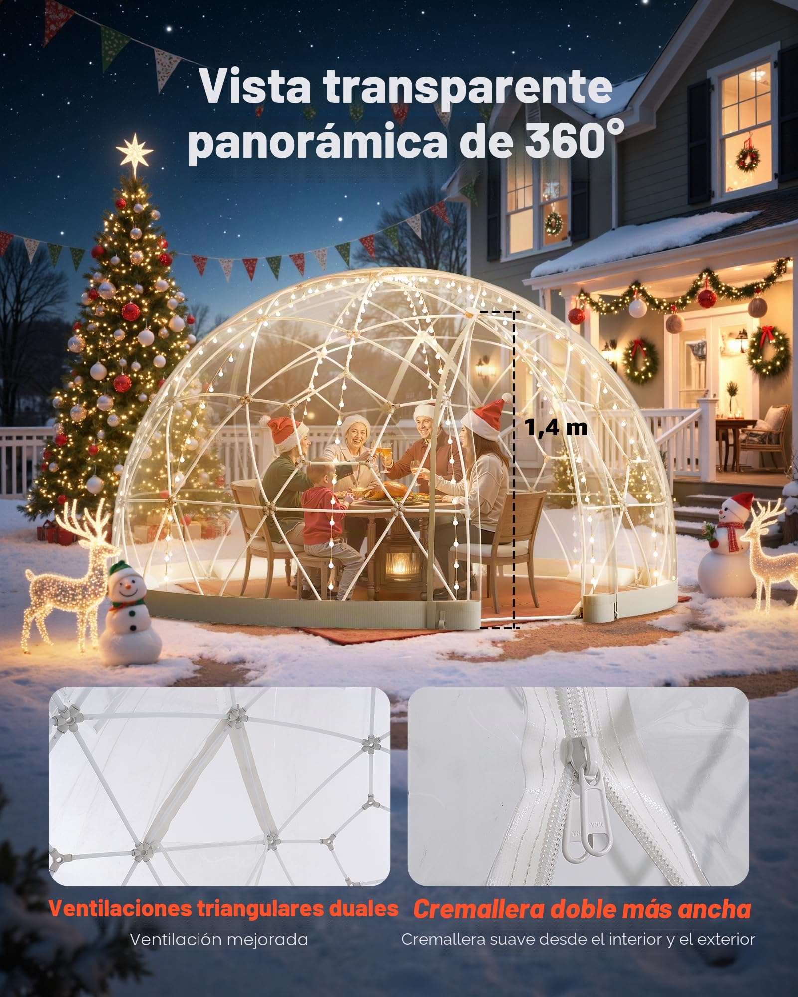 VEVOR Tienda de Campaña con Cúpula de Burbujas, 290 x 175 cm Tienda de Campaña Transparente de PVC para 2-4 Personas con Ventana para Exterior, Camping, Patio, Jardín, Fiesta, Cumpleaños, Boda