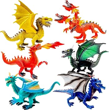 Hiawbon 6 Pcs Ancient Realistic Dragon Figurines Plastic Flying Dragon Figurines Hand Painted Dragon Cake Decorations