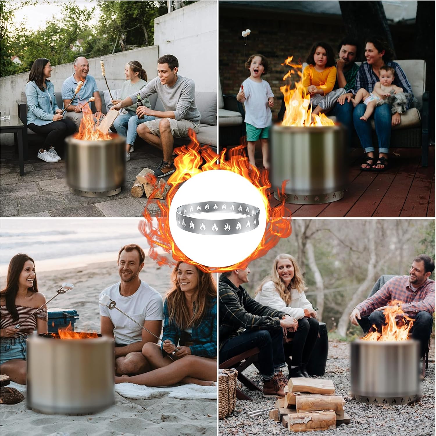 Stainless Steel Fire Pit Stand with Flame Cutouts