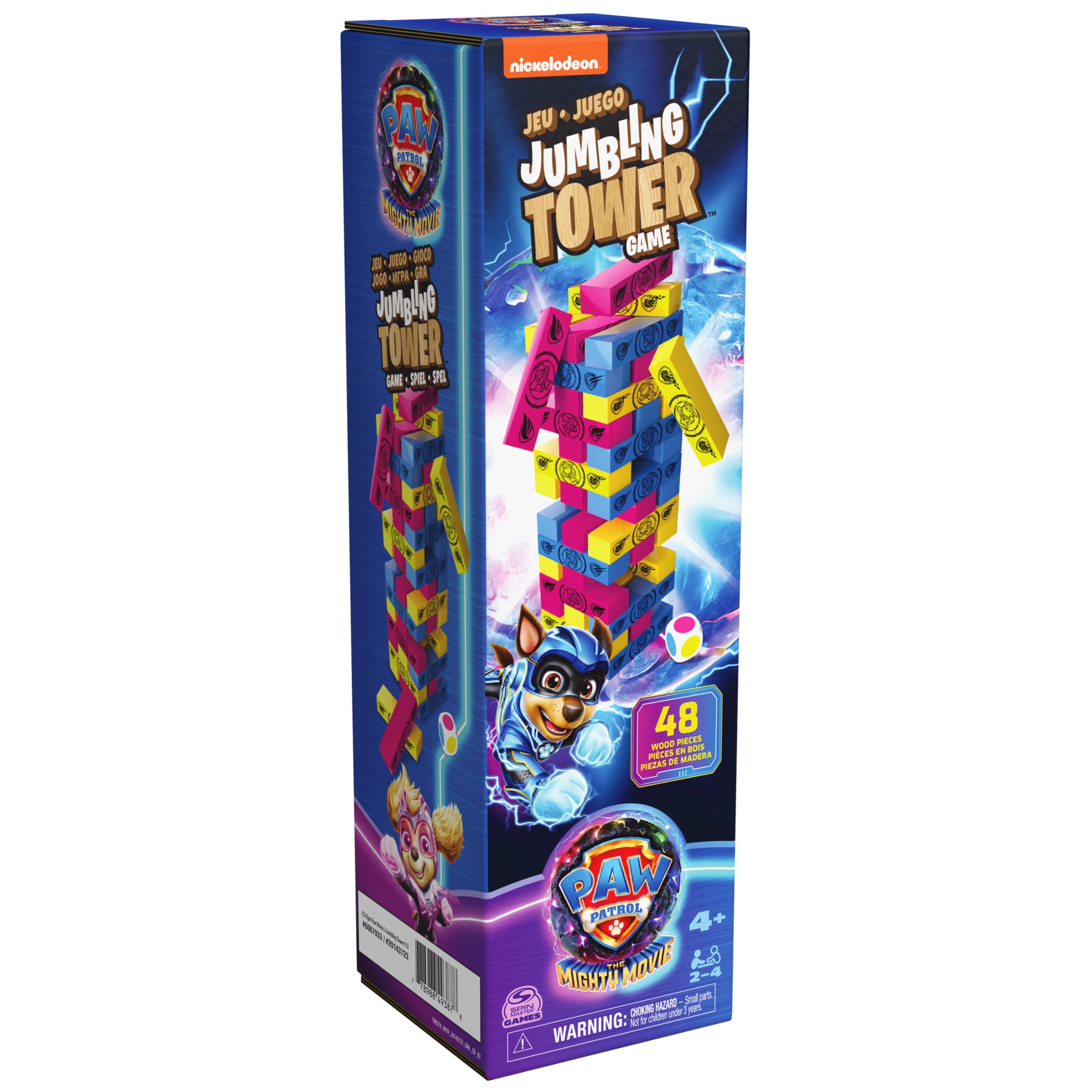 Wydawca Gry, Paw Patrol, Jumbling Tower Theme Paw Patrol: Super film, wielobarwne drewniane bloki, gry dla dzieci i dziewcząt, 4+ lat
