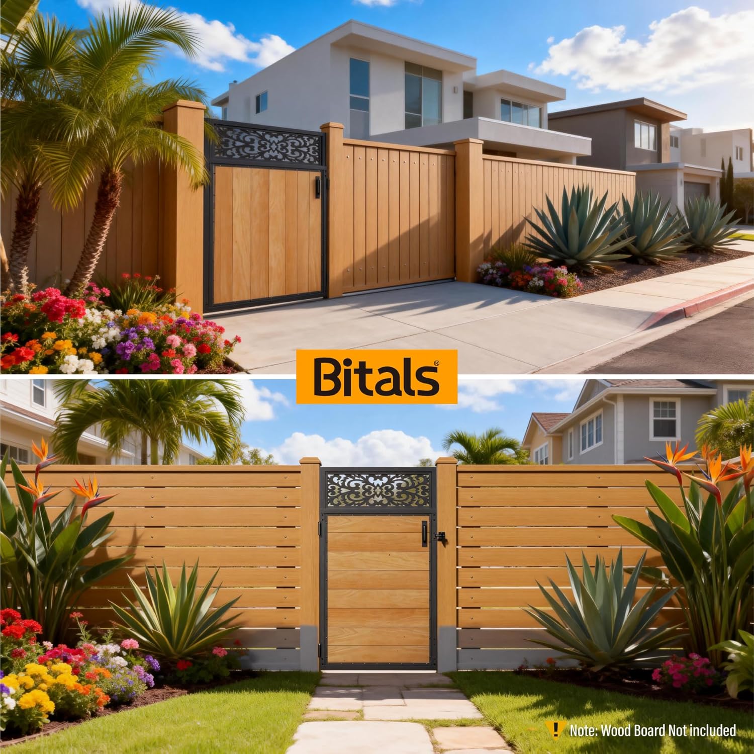 3x5FT Fence Gate Frame Kit 201 Stainless Steel Anti-Sag Heavy Duty Garden Gate Reinforcement Hardware, Left/Right Mount (No Panels Included)(34.8"W X 59"H)