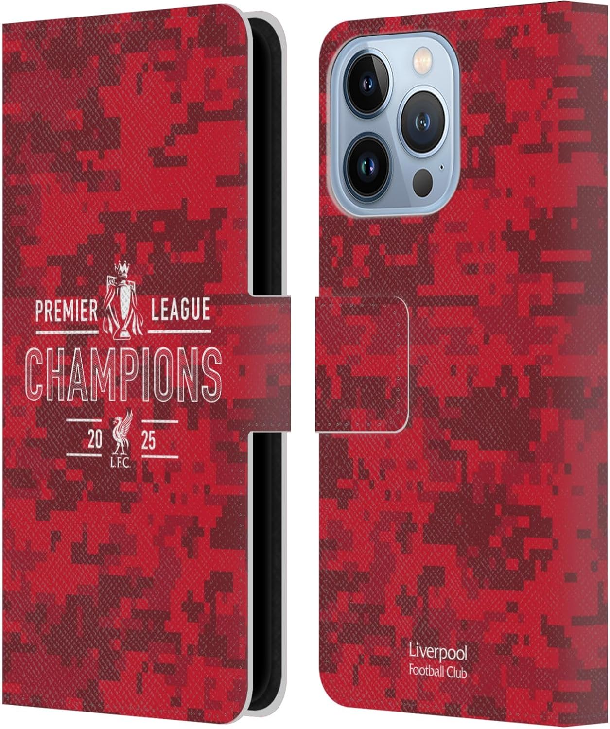 Head Case Designs Officially Licensed Liverpool Football Club Digital Camouflage 2025 Premier League Champions Leather Wallet Case Compatible with Apple iPhone 13 Pro
