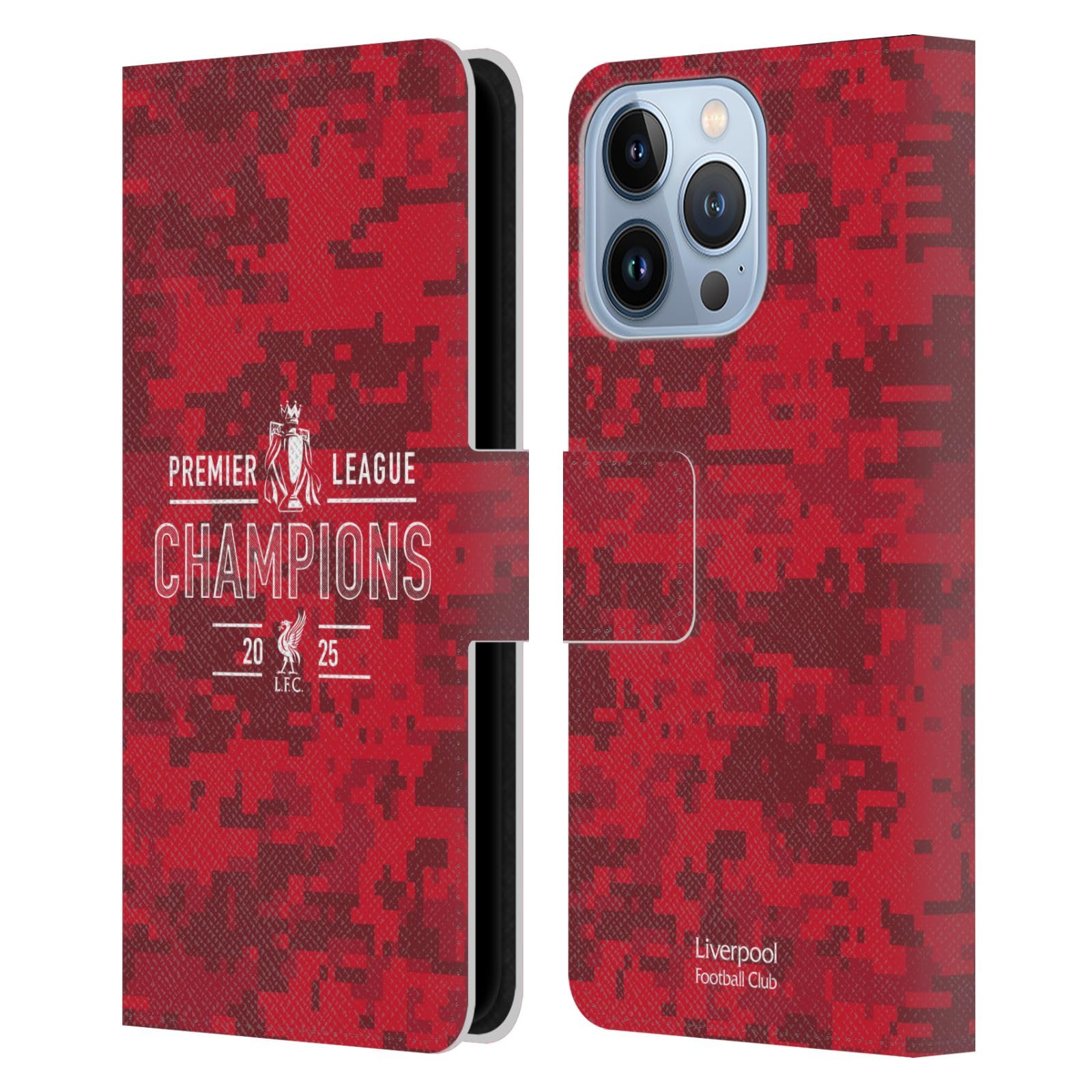 Head Case Designs Officially Licensed Liverpool Football Club Digital Camouflage 2025 Premier League Champions Leather Wallet Case Compatible With Apple iPhone 13 Pro