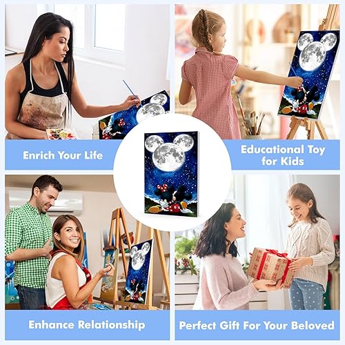 Miniatura 5 de VINDIJA Kit de pintura por números para adultos, niños y principiantes, kits de pintura por números para adultos de Mickey sobre lienzo enmarcado,