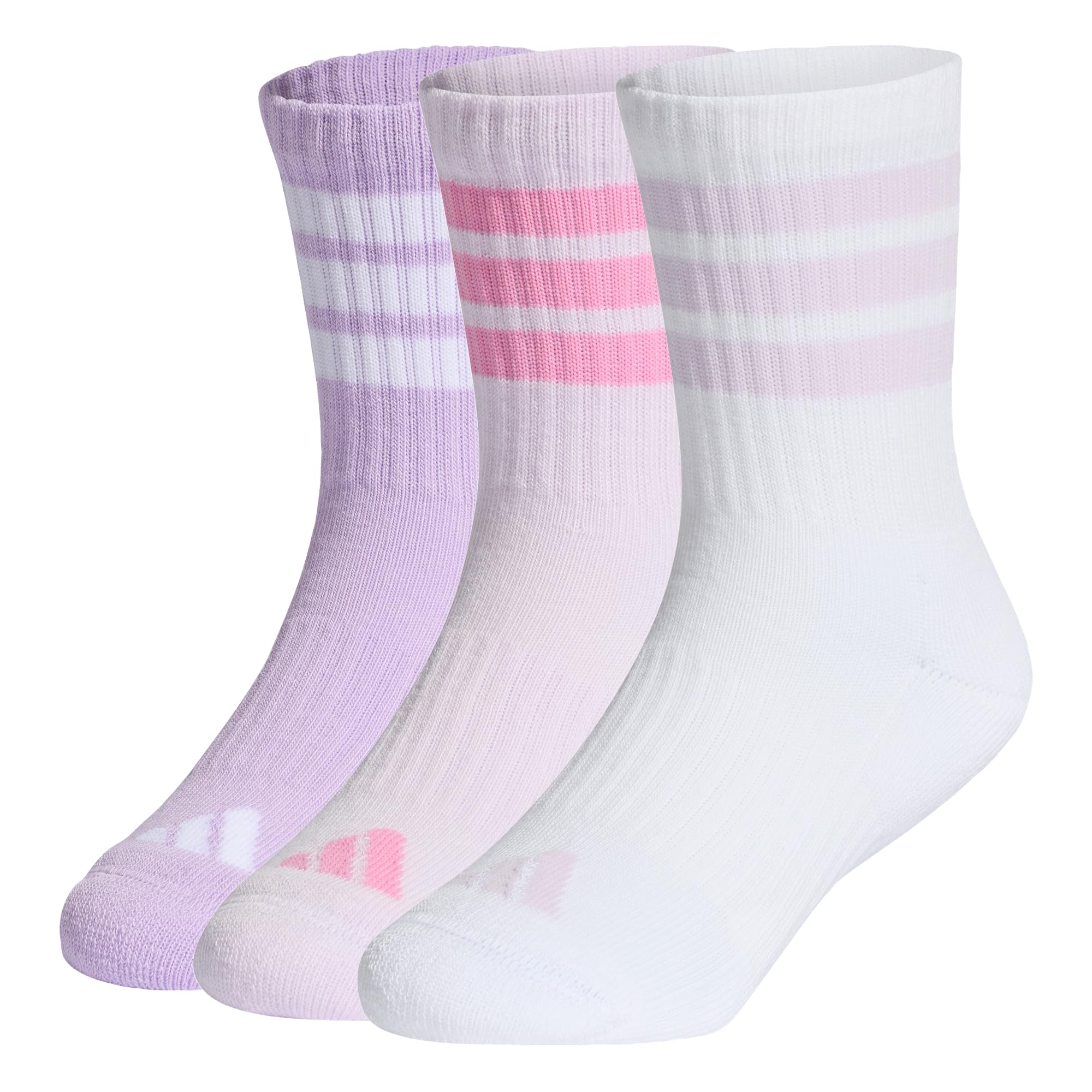 adidas Unisex Kids 3STRIPES CUSHIONED SPORTSWEAR CREW SOCKS 3 PAIR PACK, powder plum/white/ice lavender, 2-3 Years