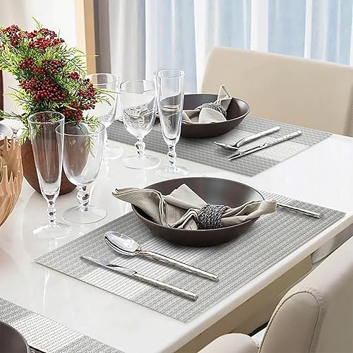 Miniatura 2 de Juego de 4 manteles individuales para mesa de comedor, manteles individuales tejidos de vinilo, lavables, resistentes al calor, fáciles de limpiar,