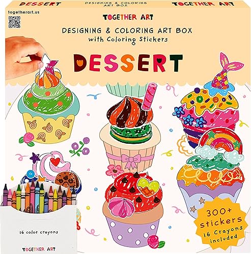 Together Art Caja de arte de narración de postres, más de 300 calcomanías para colorear, 7 proyectos creativos e interactivos y una hoja de