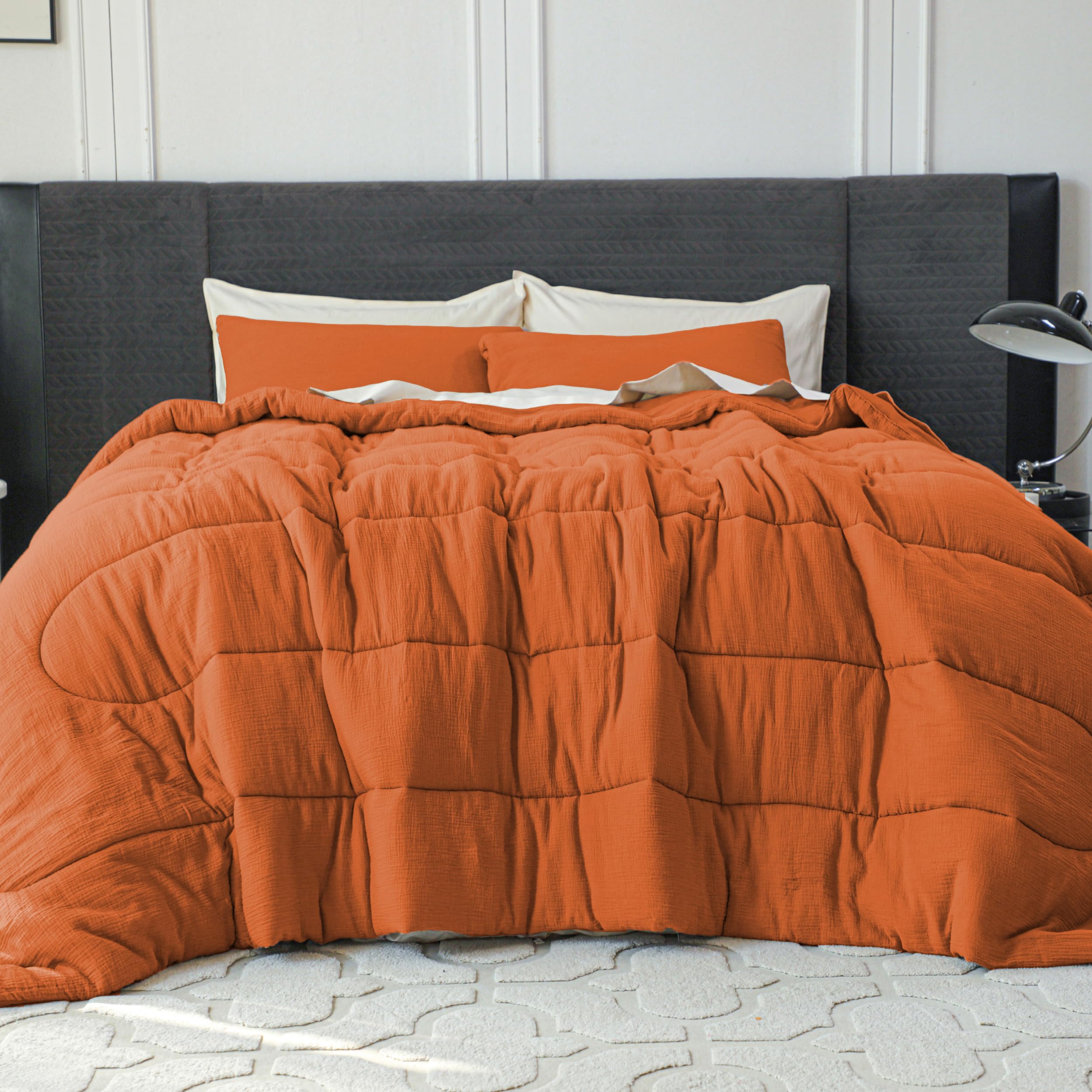Mousseline de coton parure de lit respirante orange brûlé