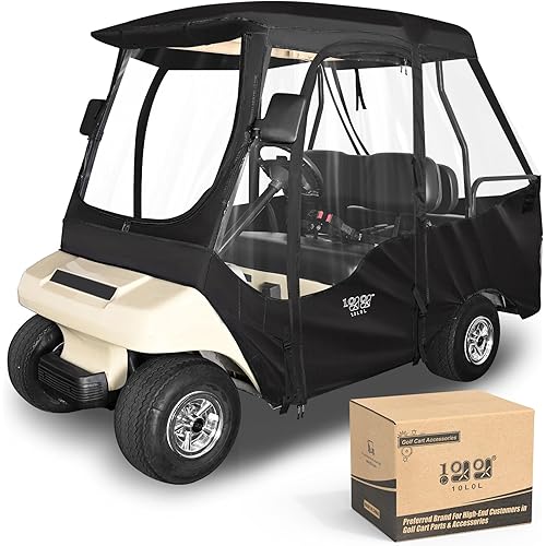 10L0L Golf Cart Driving Enclosure for Club Car DS, 2+2 Passenger Short Roof, Waterproof Windproof Heavy Duty 600D Rain Cover with 4-Sided Clear Windows & Durable Door Zipper, All-Weather Protection