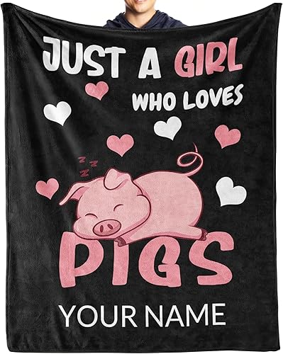 Miniatura 9 de Manta de cerdo para regalo, manta de franela polar de 50 x 60 pulgadas, suave para niñas, niños y adultos, ligera, cómoda, cálida manta con temática