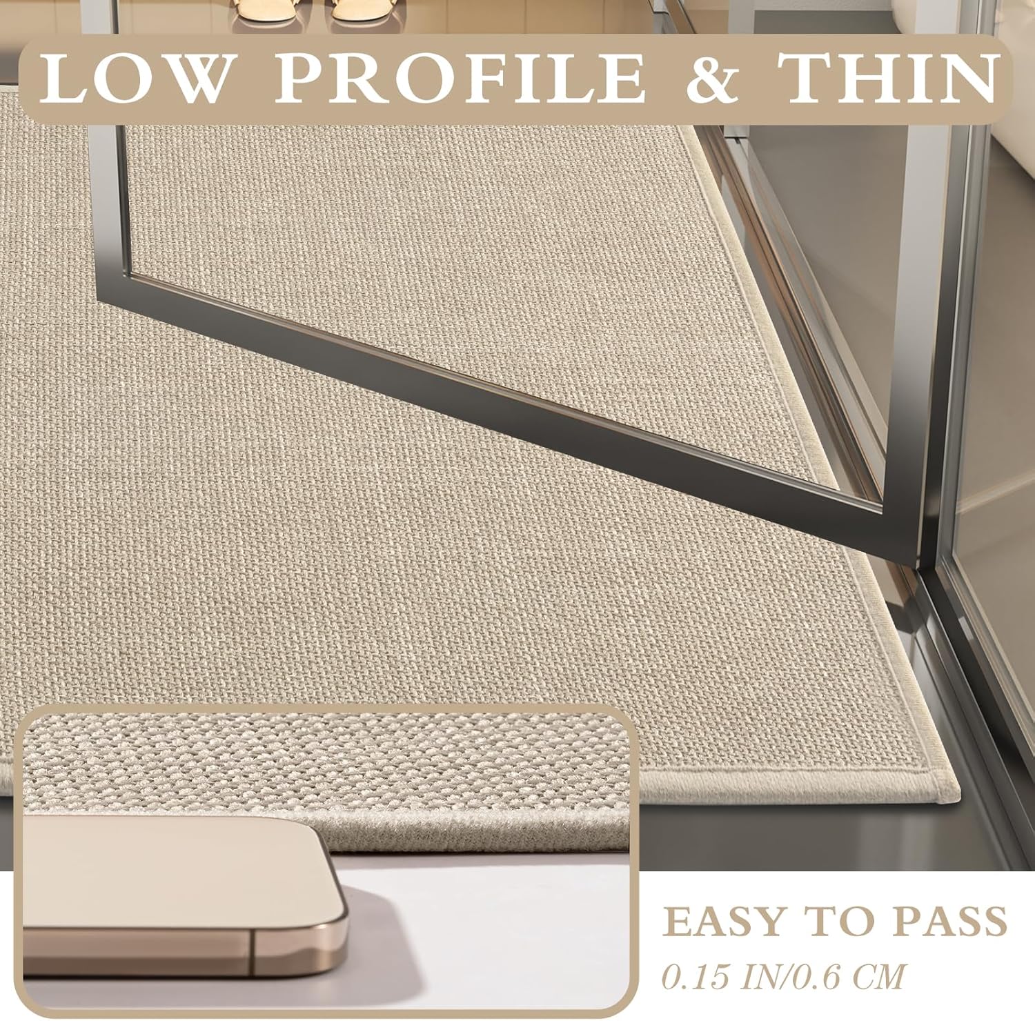 YIHOUSE Beige Bathroom Rug Sets 2 Piece, Bathroom Mat Quick Dry, Thin Bath Rug Set,Absorbent Bath Mat for Bathroom Non Slip Washable for Toilet and Floor(17.5"x24"U+17"x24") - Image 3