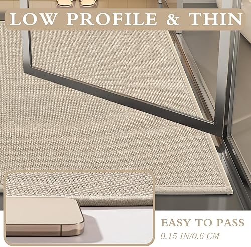 Miniatura 3 de YIHOUSE Juego de 2 alfombras de baño color beige, de secado rápido, delgadas, absorbentes, antideslizantes, lavables para inodoro y suelo (17 x 24 +