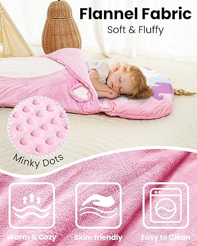 Miniatura 4 de Primlect Saco de dormir para niños con almohada, tapete para siesta más grande, saco de dormir de felpa para niños y niñas, guardería, preescolar,