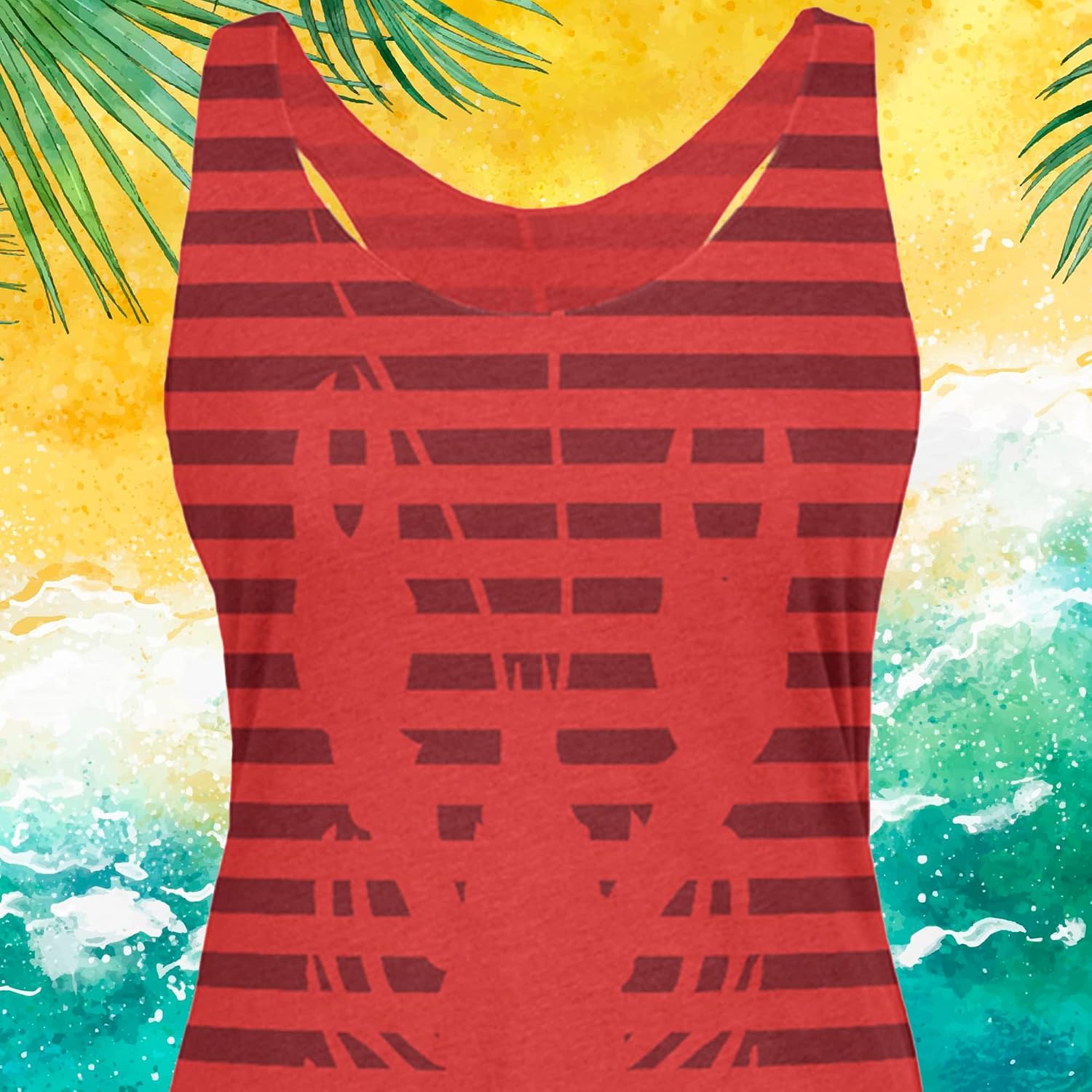 Lobster Navy Nautical Stripes Womens Soft Racerback Tank Top MD / Vintage Red