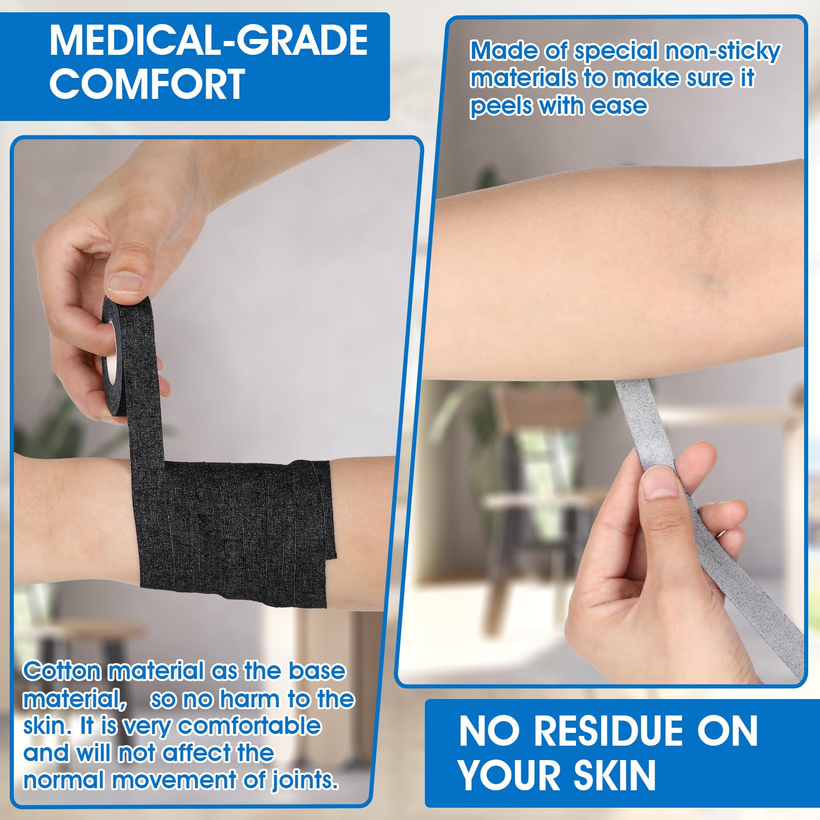 Schwarz Fingertape Stark, 3 Rollen Tape Sport Kinesiologie Tape Sporttape Fingertape Physio Tape Sporttape Weiß Tapes Fussball Sporttape Medizinisches Klebeband Fußtape für Klettern, 1.5cmX10m