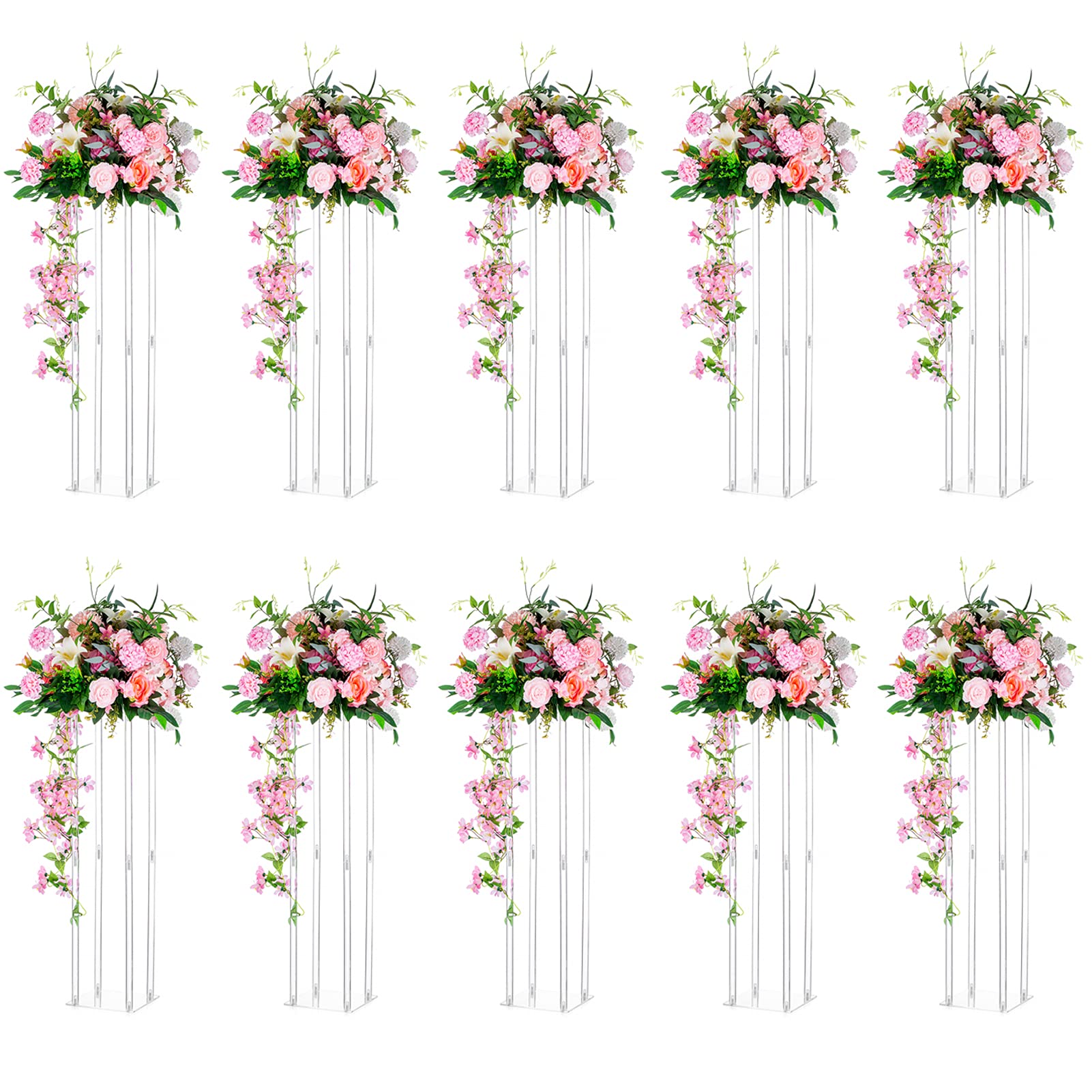 Nuptio Centros Mesa Boda Florero: 10 Piezas 80cm Alto Flores Acrílico Florero Piso Columna Soporte Arreglo Floral Estante Exhibición Rectangular Geométrico para Bodas Decoración Fiesta
