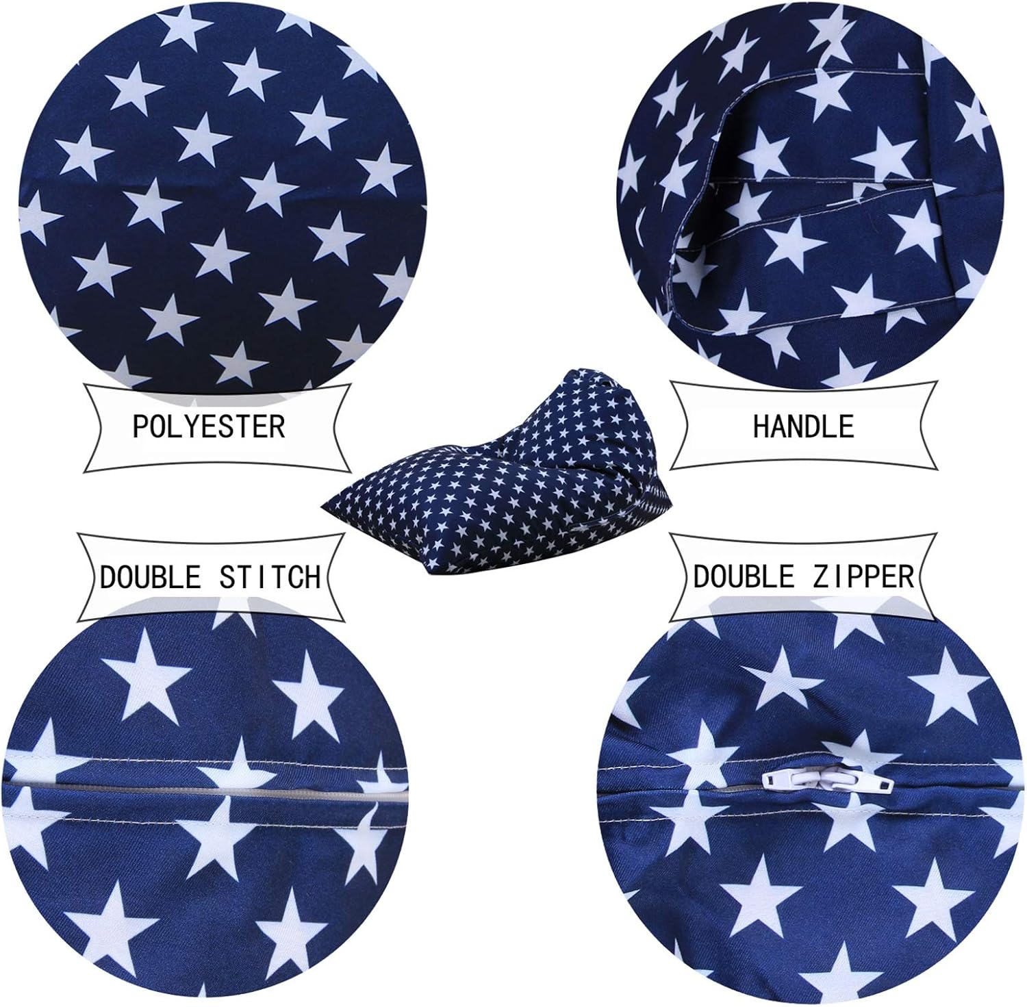 Large Stuffed Animals Storage Bean Bag Chair, Canvas Plush Toys Organizer for Boys and Girls 65x95x55cm, Star