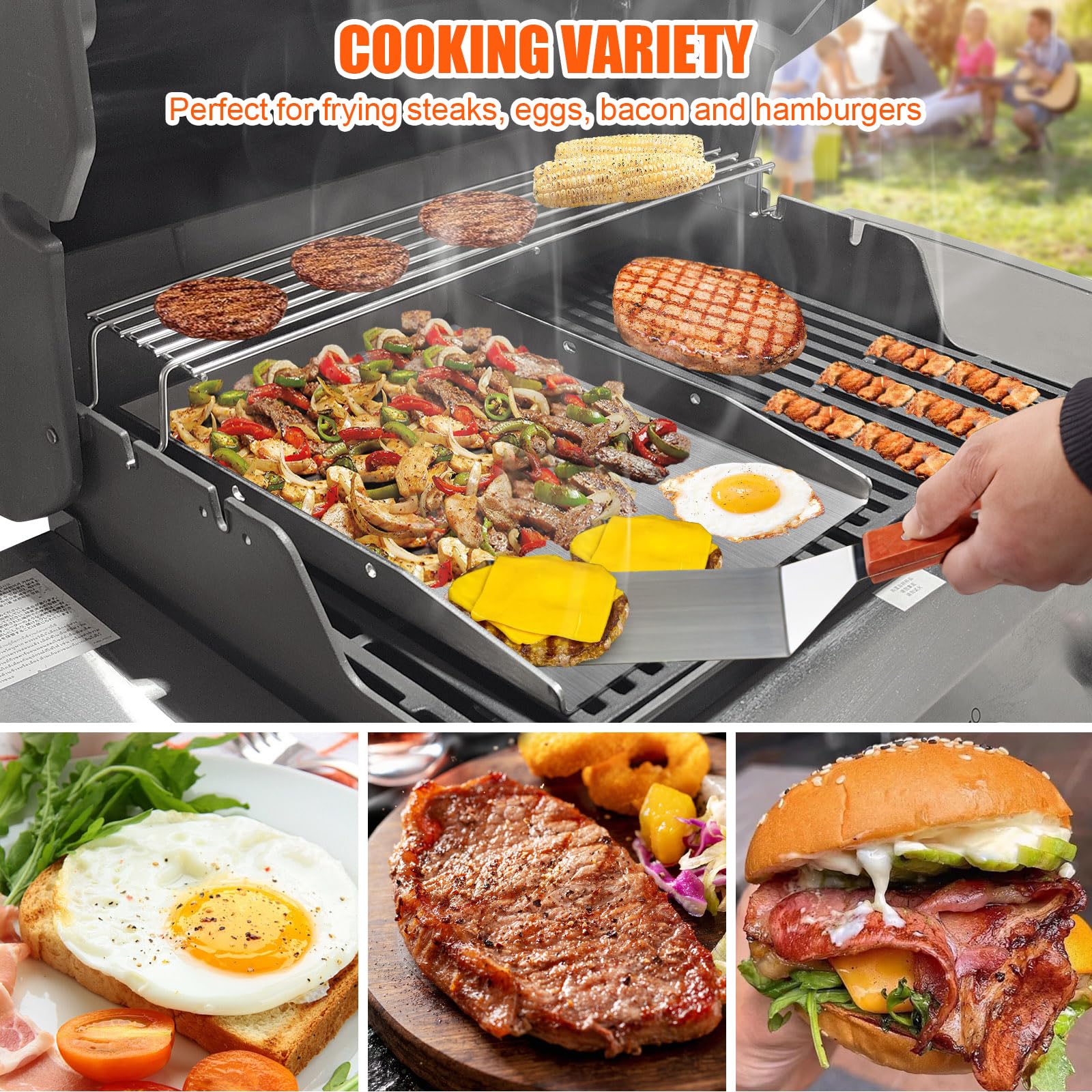 Denmay 40 x 30 cm roestvrijstalen grillplaat Plancha voor Weber, Enders