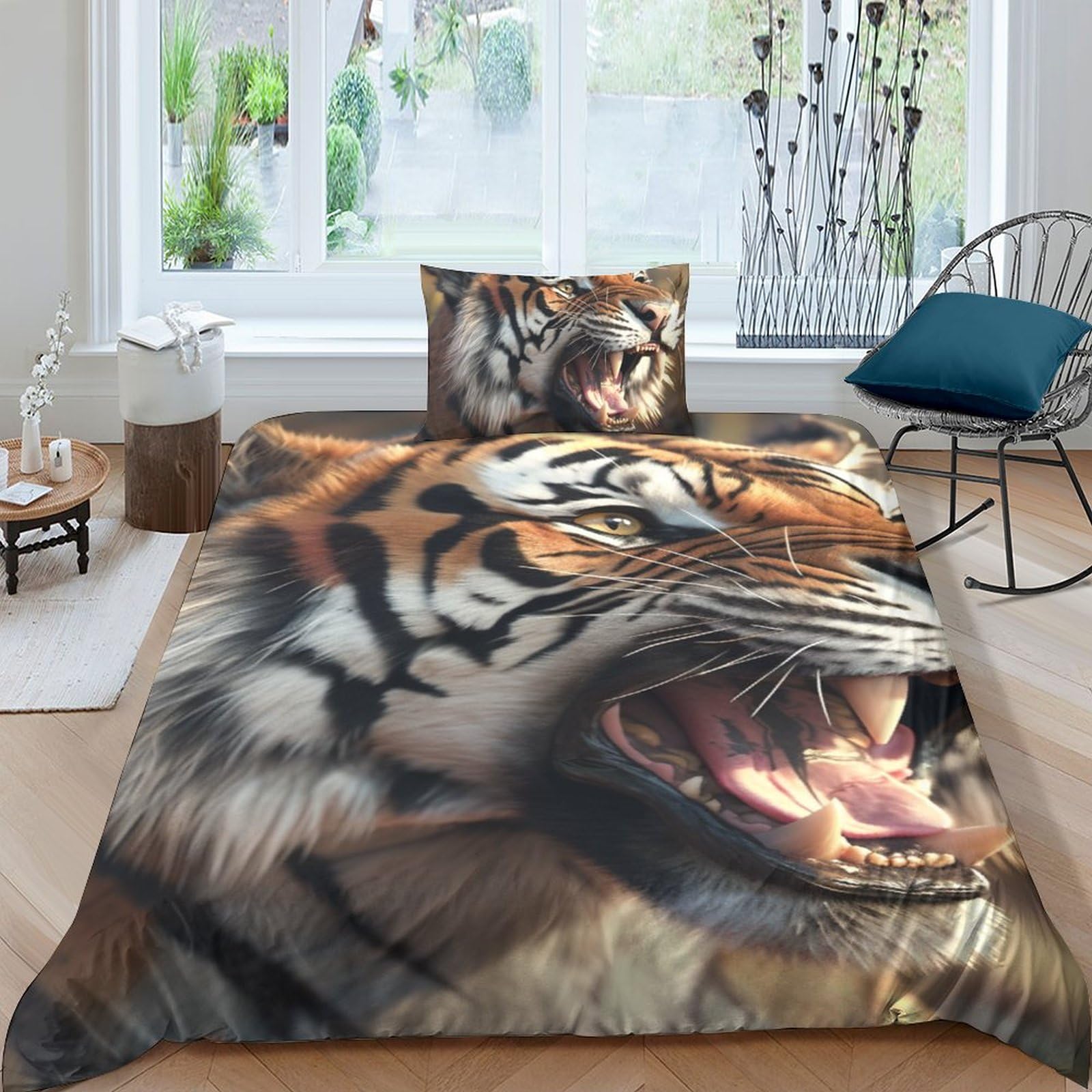 Housse de couette tigre fermeture éclair drap doux microfibre lit adolescent