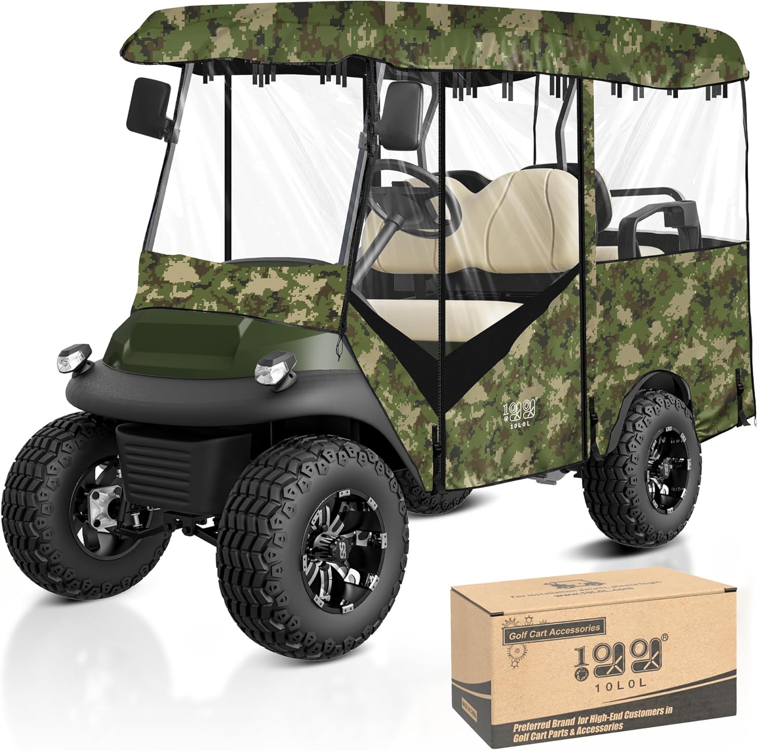 10L0L Universal Golf Cart Enclosure 86.6in 4 Passenger Fit for Yamaha Club Car EZGO TXT RXV, Waterproof Windproof Snowproof Portable Transparent 4 Sided Driving Cover