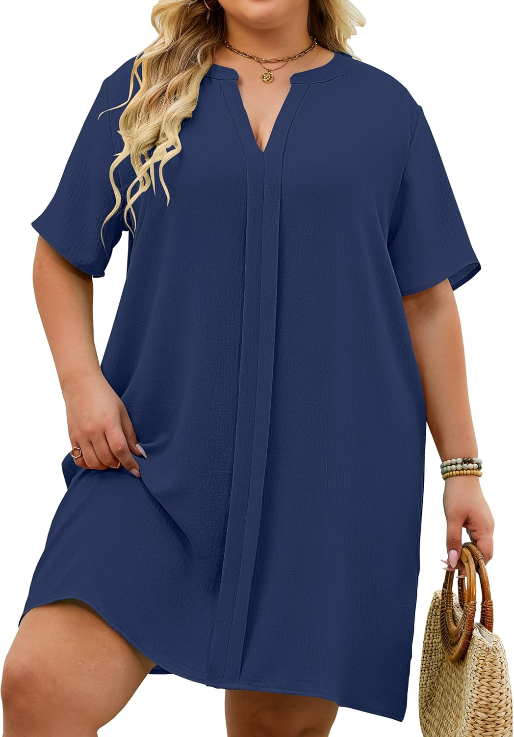 Women's Plus Size Swimsuit Coverup V Neck Short Sleeve Summer Beach Coverups Bathing Suit Cover Up XL-5X