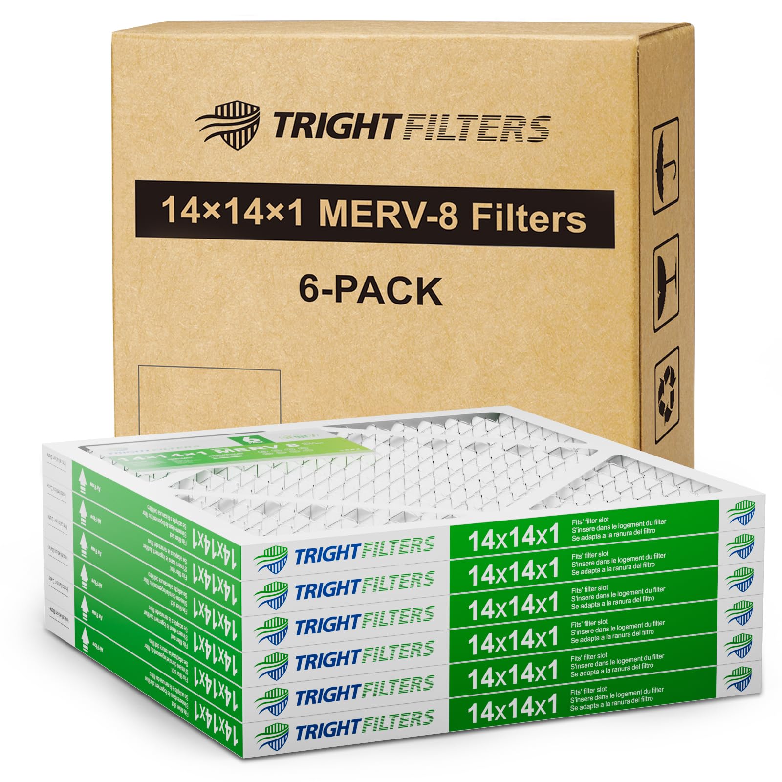 TRIGHTFILTERS 14x14x1 Air Filter 6 Pack, MERV 8 Filter Replacement | Dust & Allergy Defense, Durable Pleated Home HVAC AC Furnace Filters, Lightweight Compact Air Conditioner Filter Replacement