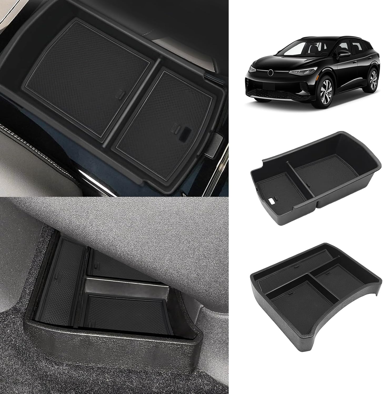 Muslogy for 2023-2025 2026 VW ID.4 Center Console Tray & Lower Organizer 2PCS Set Interior Storage Insert Box Floor Storage Tray Compatible with Volkswagen ID 4 2023 2024 2025 2026 (Console+Lower)