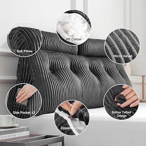 Miniatura 3 de Z-hom Almohada de cuña grande para cabecero triangular, almohada de lectura con una almohada enrollable para cama, sentado, dormir, cojín de