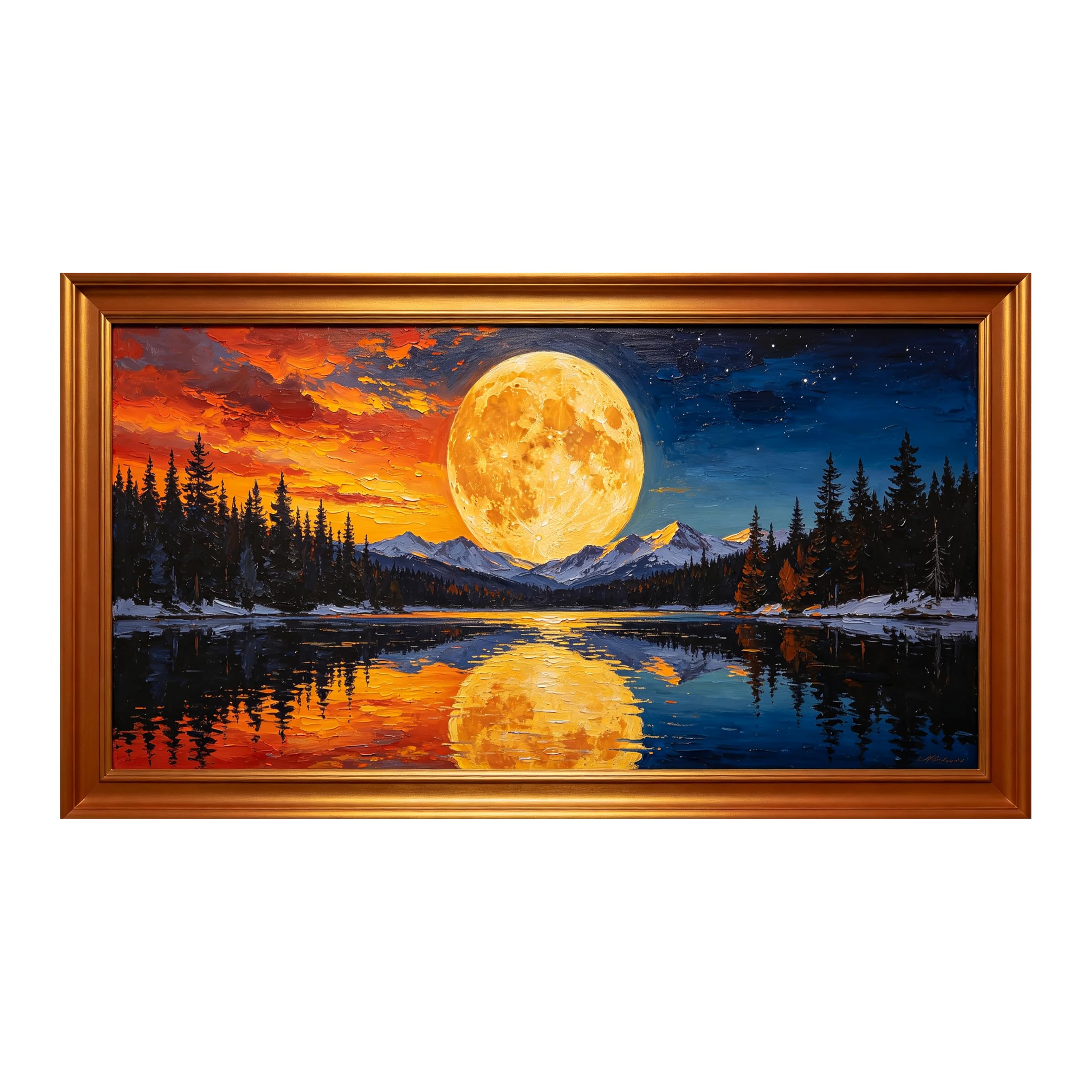 Yzpallescene Art260711157 3D Framed Wall Art Moonlit Lake Mountain Sunset Painting Panoramic Landscape Large Size Selfadhesive Removable Wall Decor Prints Artwork For Living Room Bedroom Office