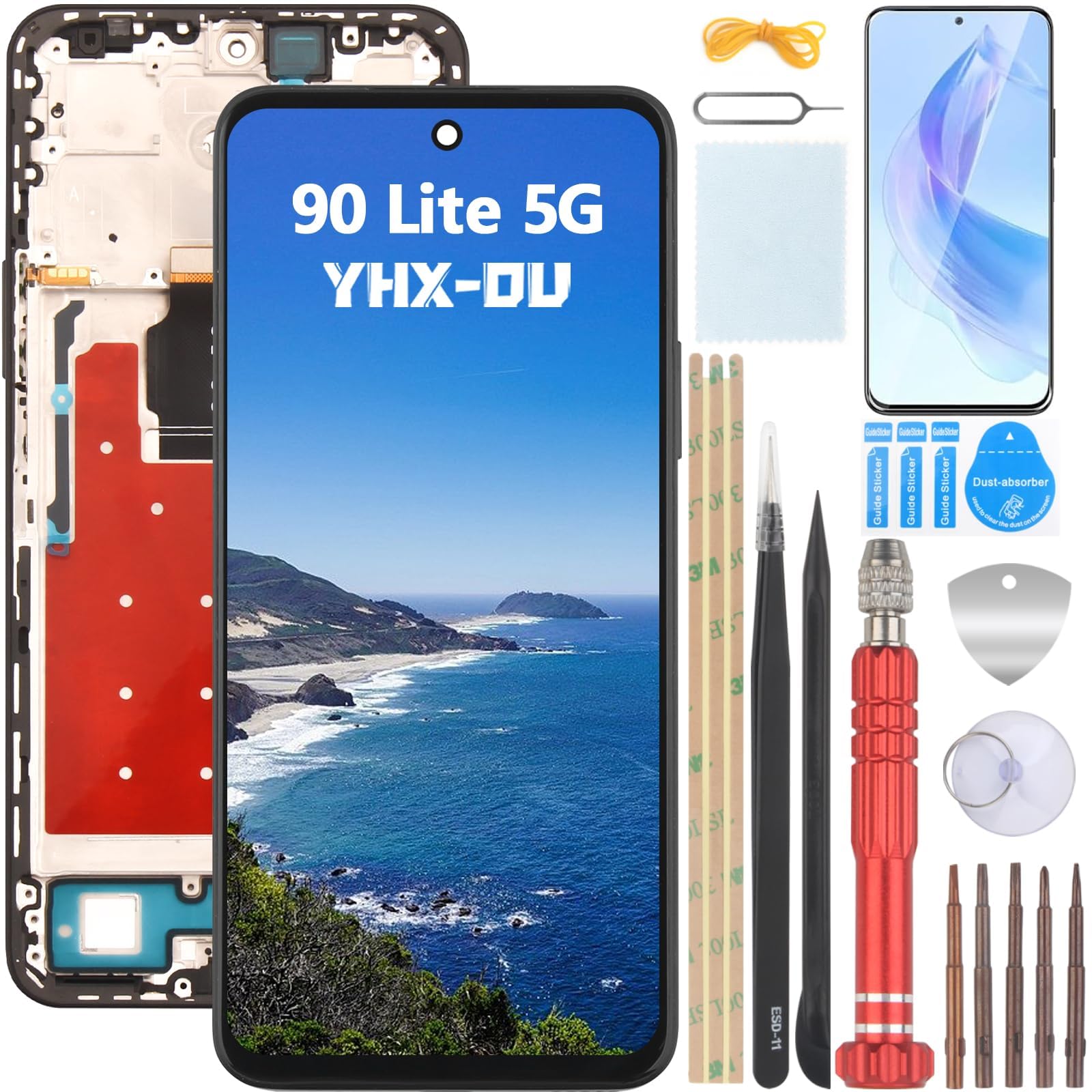 Display LCD Per Honor 90 Lite 5G Con Telaio, Nero, Kit Riparazione Con Vetro Temperato