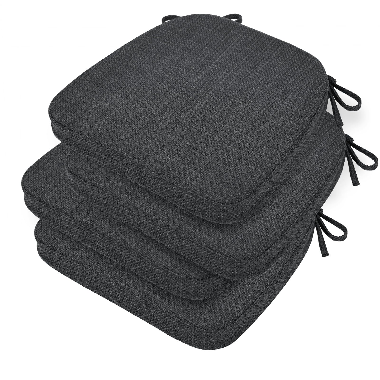 HAVARGO Chair Pads Kitchen Chair Cushions 17"X16" High Resilient Foam Seat Cushion for Kitchen Chairs, Dining Room Chair Cushions with Tie and Non-Slip Backing Set of 4, Black