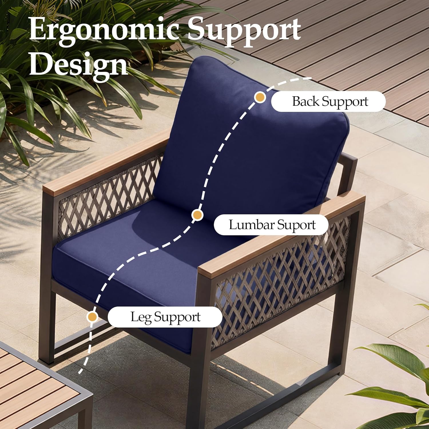 UPHA 4 Pieces Patio Furniture Set, Metal Outdoor Sectional Couch Set with 3-Seat Sofa, 2 Chairs, Coffee Table, Modern Patio Conversation Set for Porch Balcony Deck, 5 Seats, Navy Blue