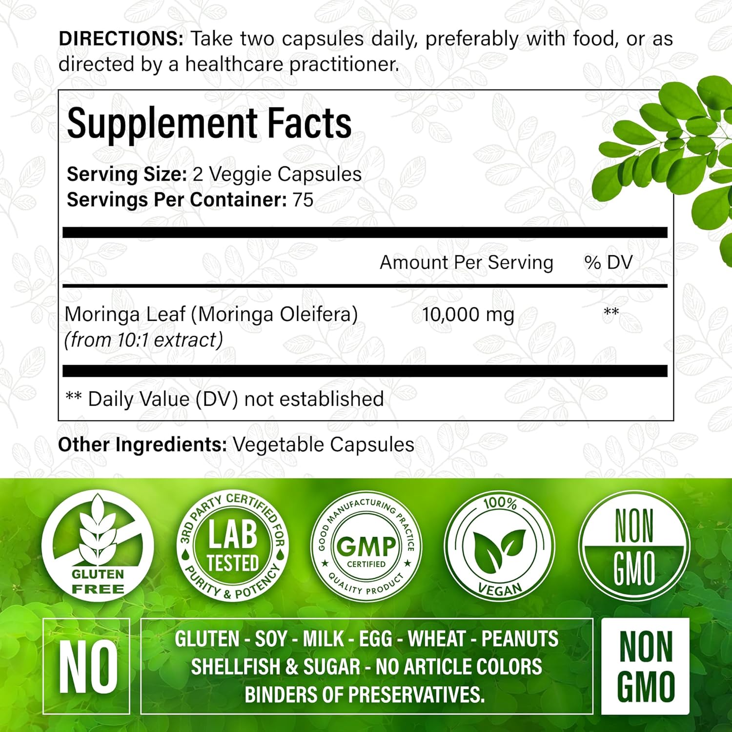 Moringa Capsules| 150 Capsules| Moringa Oleifera| 10,000mg| 100% Pure & Natural| Non-GMO and Gluten Free Supplement | Complete Green Superfood | Moringa Leaf Extract Powder - Image 8