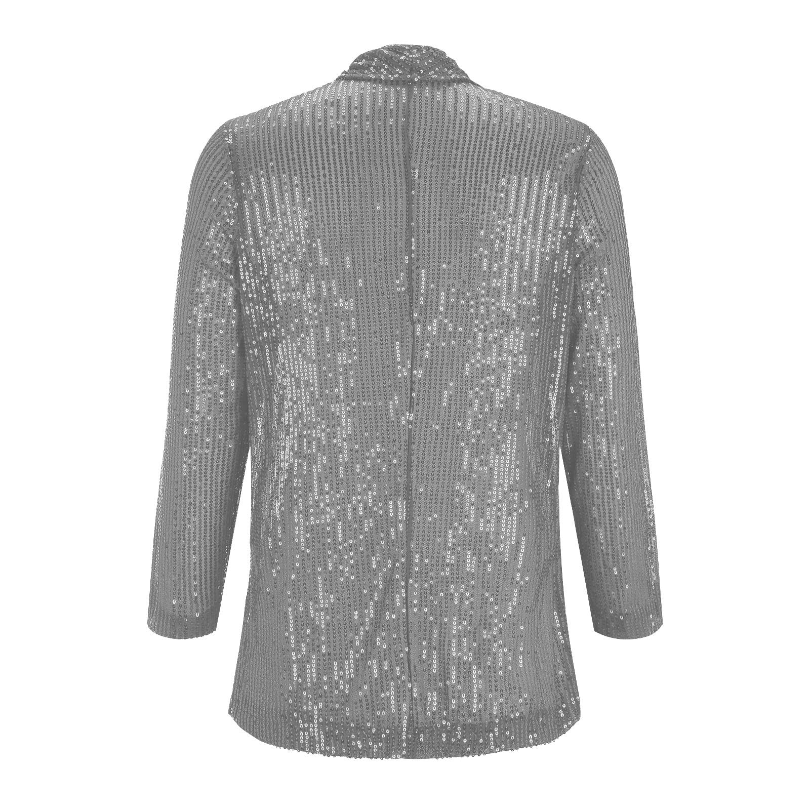 Generisch Pailletten-Abendjacke Damen Festlich Silber Cardigan Strickjacke Kurz Strickjacken Elegant Einfarbig Cardigan Langarm Stehkragen Trachtenjacke Pullover Für Herbst Übergangszeit