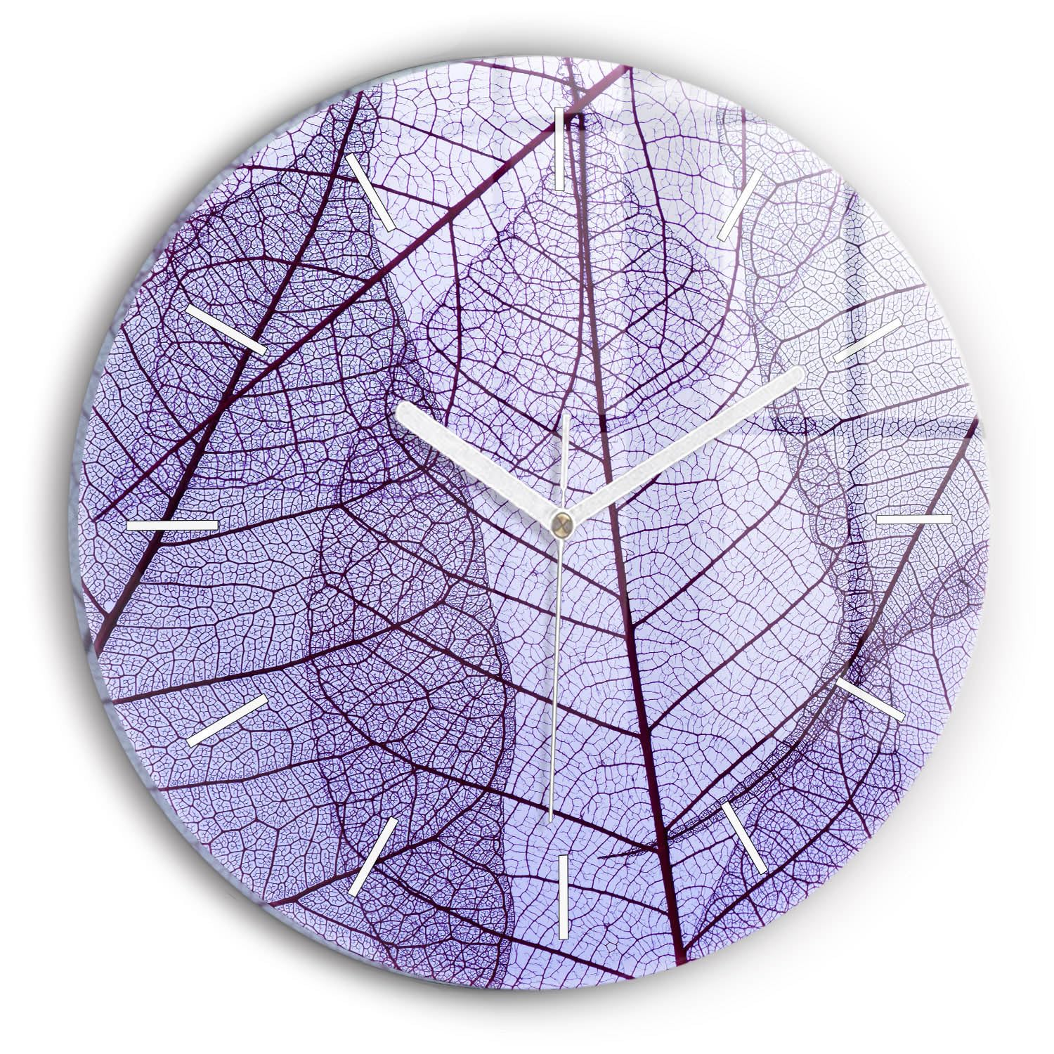 Horloge murale 30cm Wallfluent en verre avec motif feuilles nature