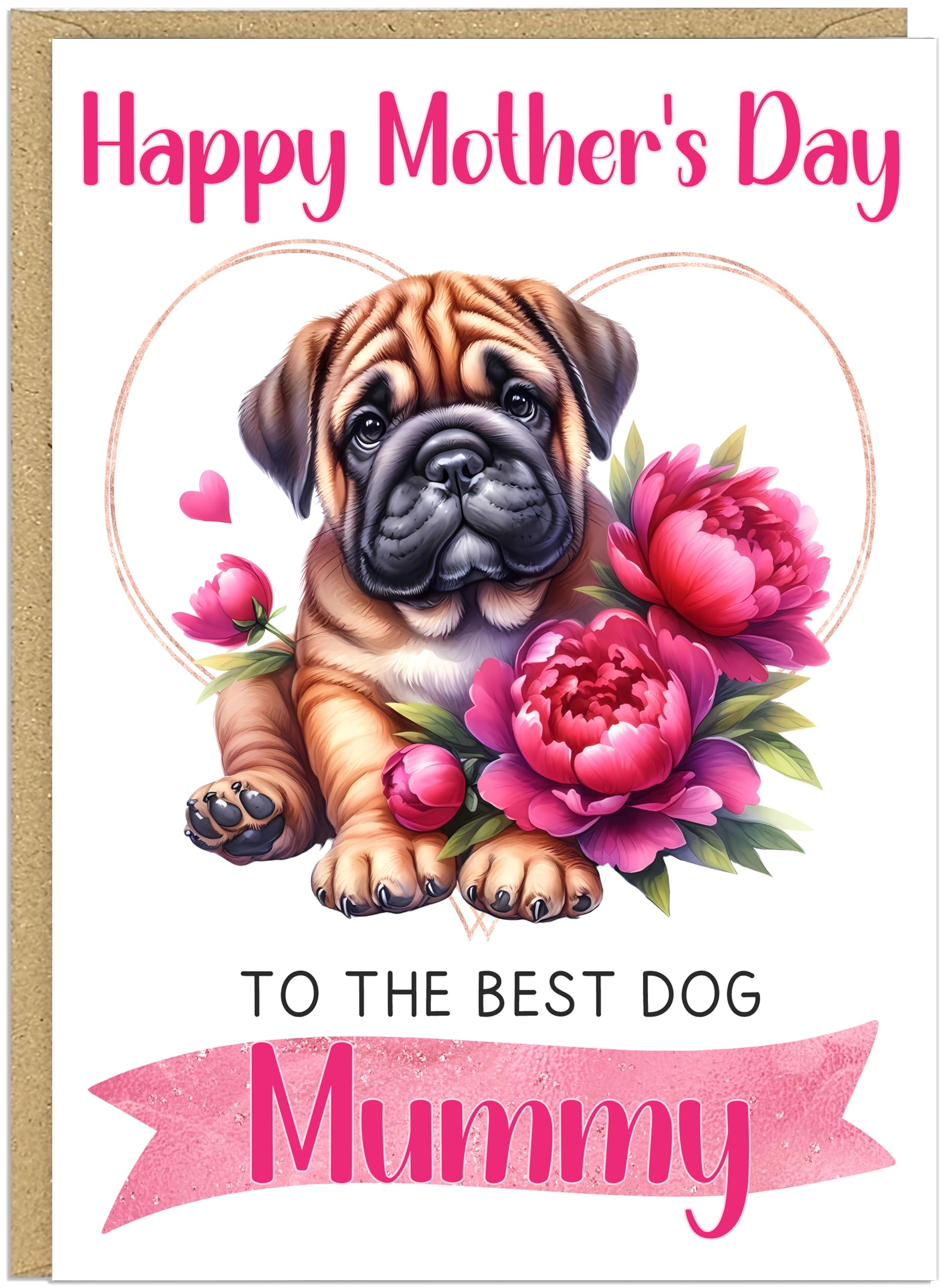 Personalised Doggy Mum Mother's Day Cards Custom Own Name With 24 Dog Breeds Happy Mother's Day The Best Dog Mummy Pet Owner Greetings Card (Bull Mastiff)