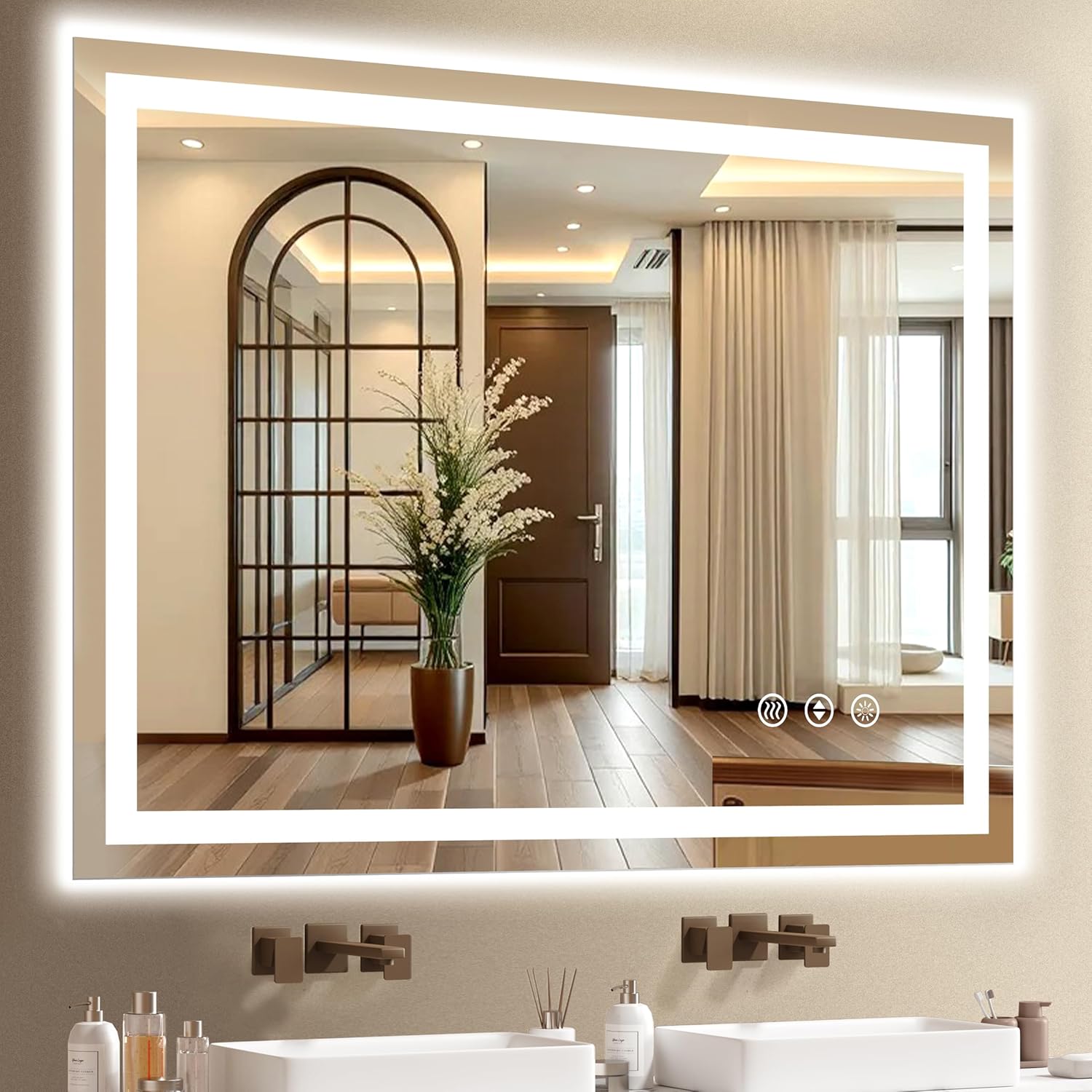 40x30 LED Bathroom Mirror with Lights - Dimmable, Anti-Fog, 3 Color Backlit & Front Lit Mirror for Bathroom, Shatter-Proof Tempered Glass, Easy Installation