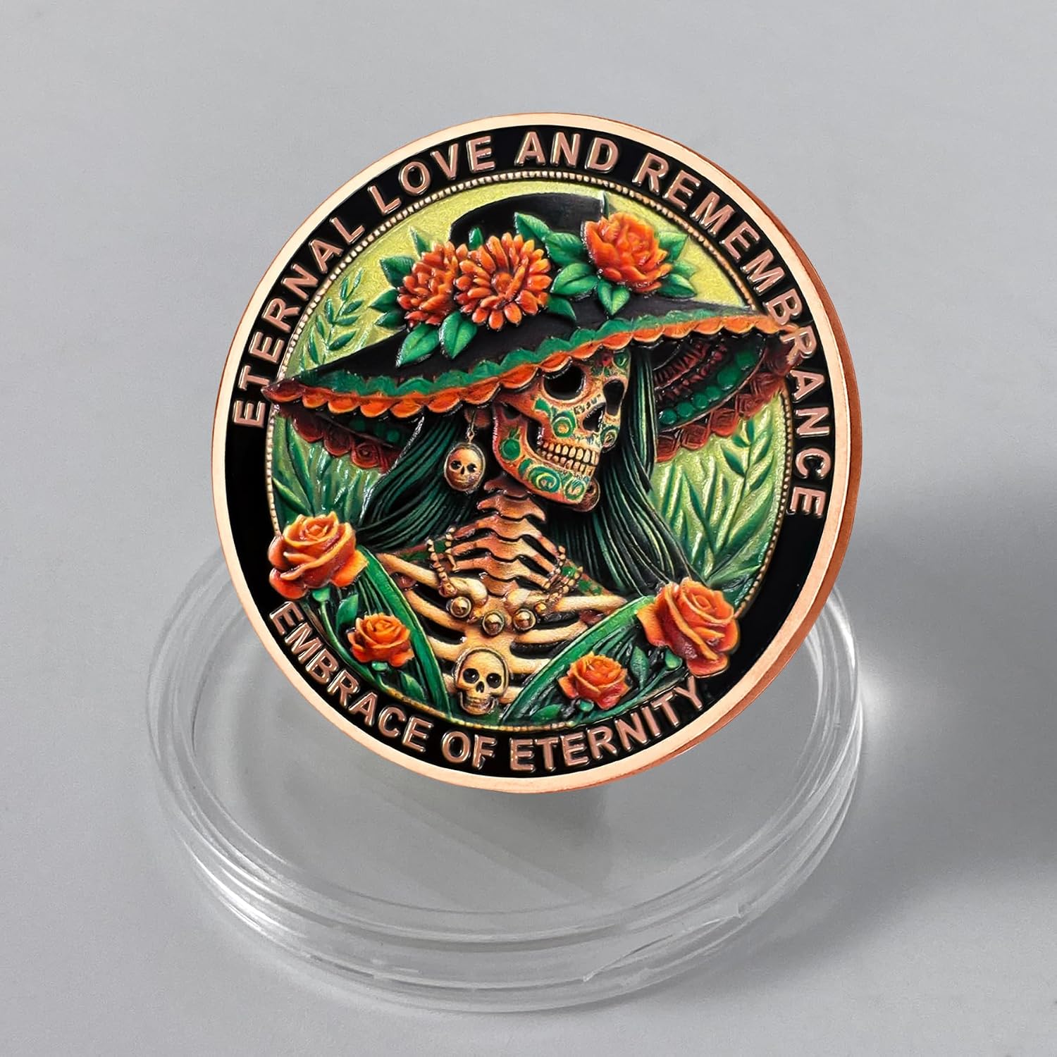 Mexican Women and Men Momento Mori Coin Mexican Style Skull Coin 3D Skull Cion Cool Stoic Coins Day of The Dead Challenge Coin EDC Medallion Reminder Token Daily Stoic Gifts for Men Women