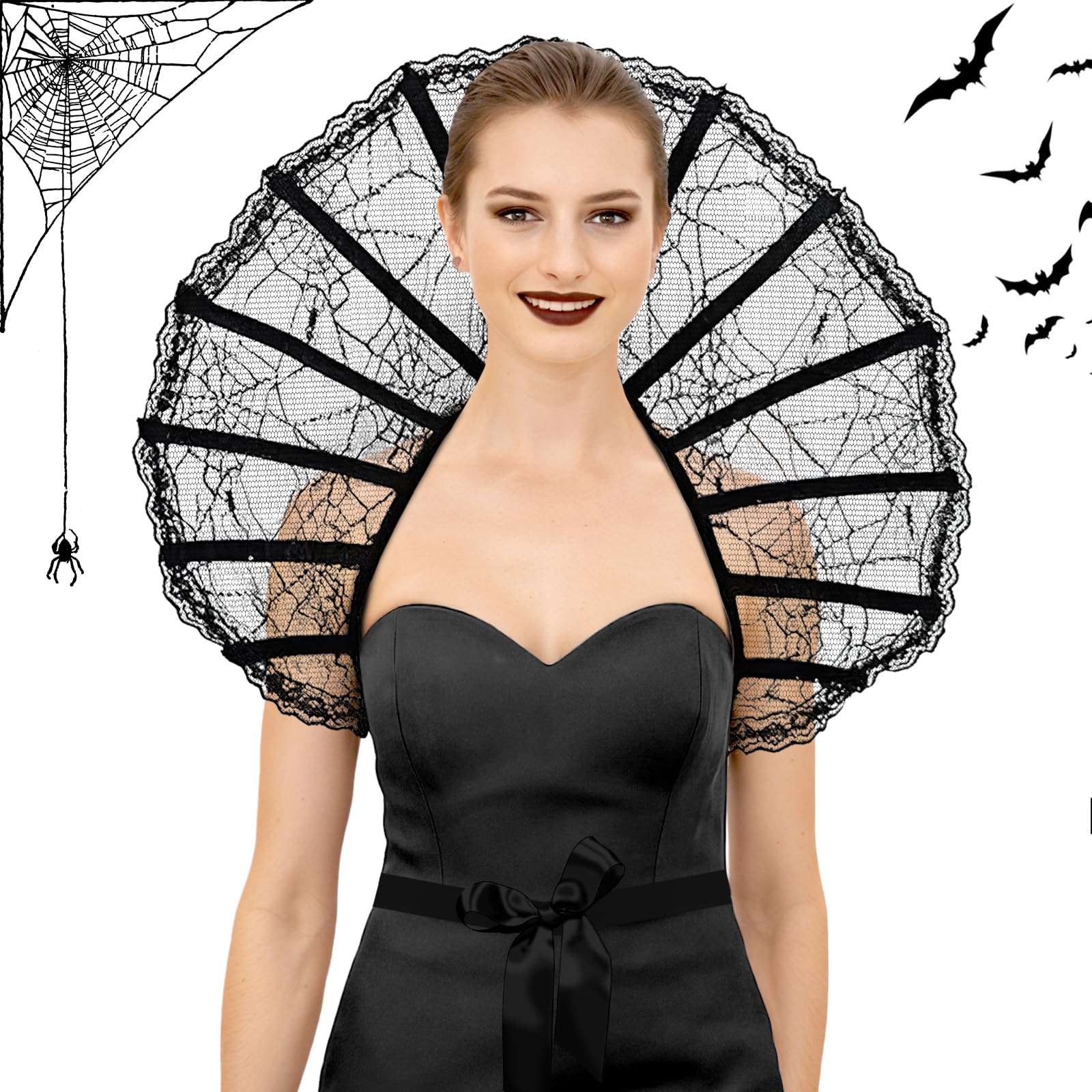 Collare in Pizzo Vittoriano, Scialle Gotico, Scialle in Pizzo, Coprispalle di Piume, Mantello da Vampiro, Adatto per Halloween, Carnevale, Cosplay, Masquerade, Spettacolo Teatrale