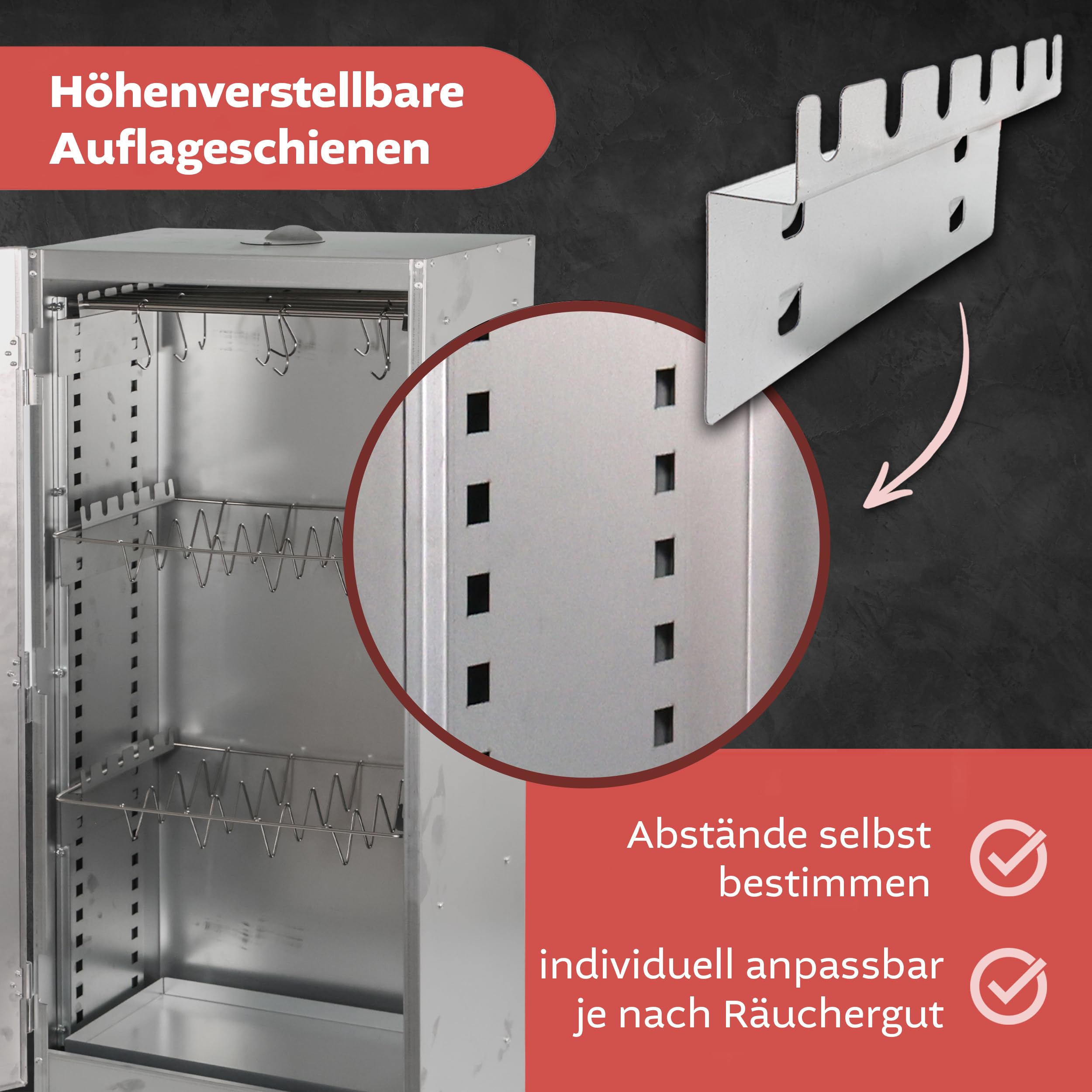 Lemodo, Räucherofen 110 cm aus Stahl, höhenverstellbare Auflageschienen, Sichtfenster, Thermometer, Zubehör für Fisch, Fleisch, Wurst, Käse, Kalt-, Warm- und Heißräuchern, mit Schönheitsfehler
