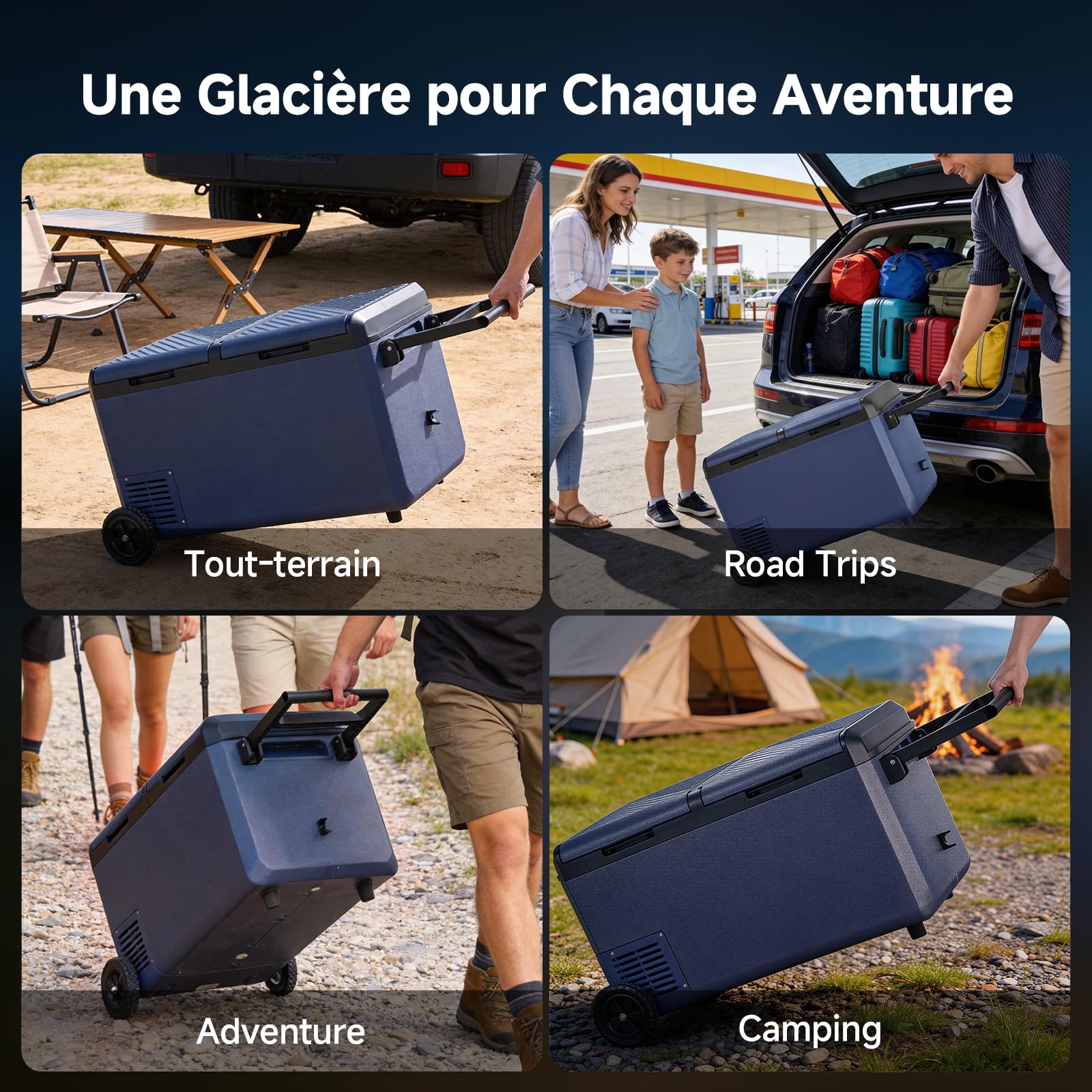 AAOBOSI Glaciere Electrique 75L, Glàciere a Compression Double Zone avec Roues,-20℃ à 20℃ Frigo Compression avec APP contrôle, 12v 220v pour Voiture, Camion, Camping-Car