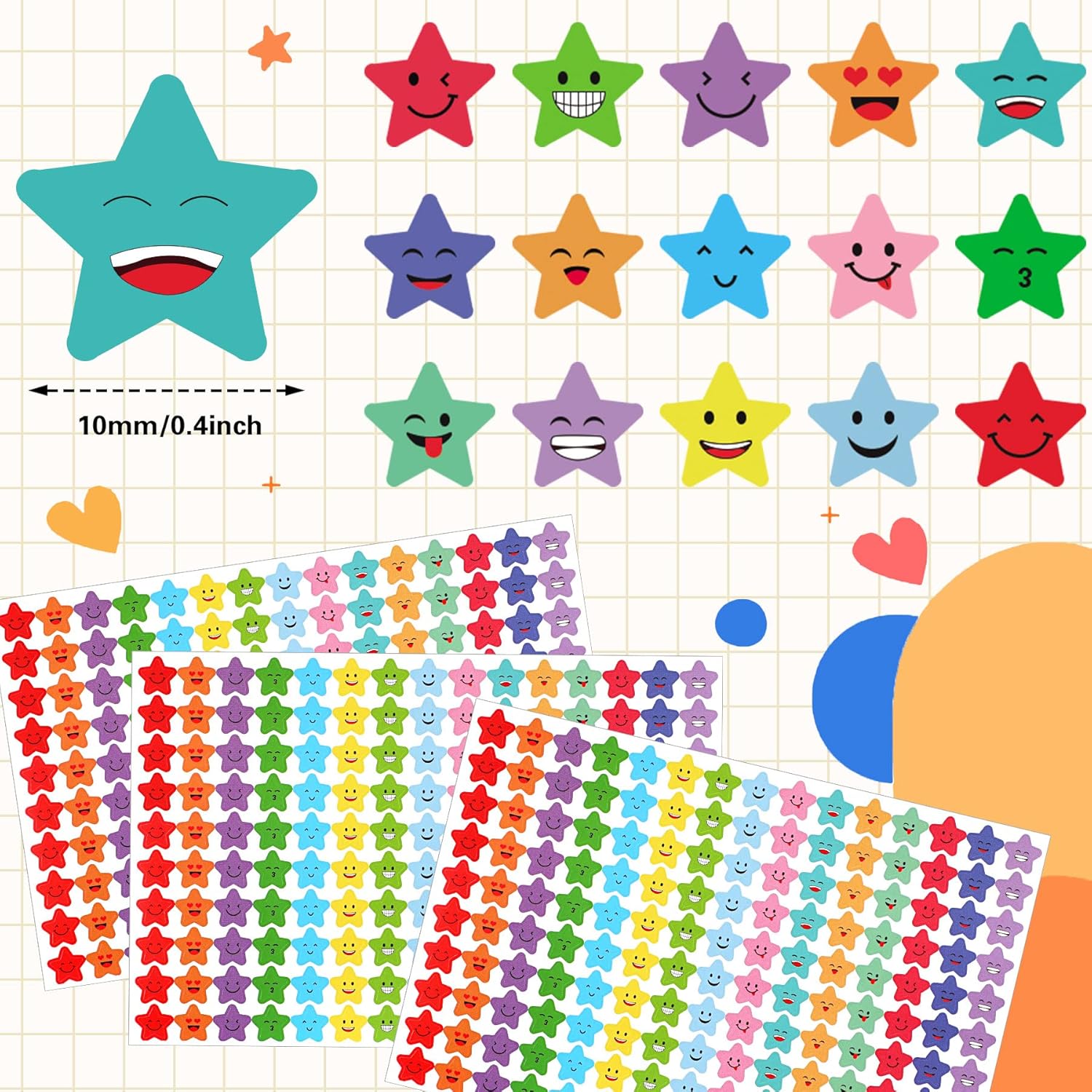 6750Pcs Star Stickers 15 Designs Happy Smile Face Students Reward Chart Behavior Labels for DIY Crafts Scrapbooking School Office Supplies : Office Products